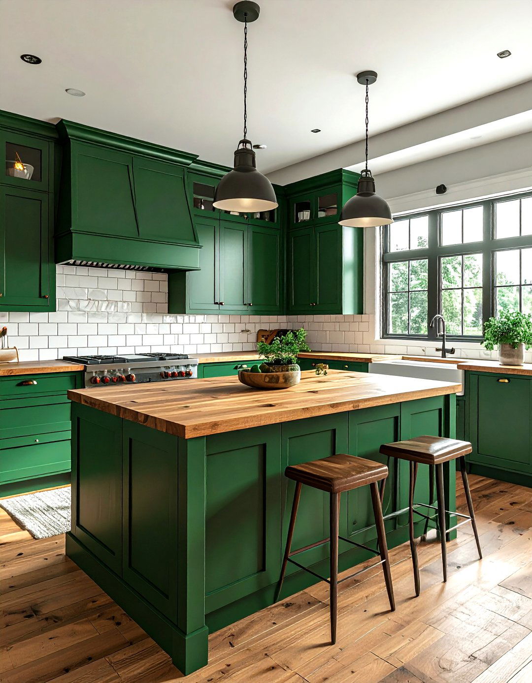Emerald green kitchen with butcher block countertops - 30 emerald kitchen ideas