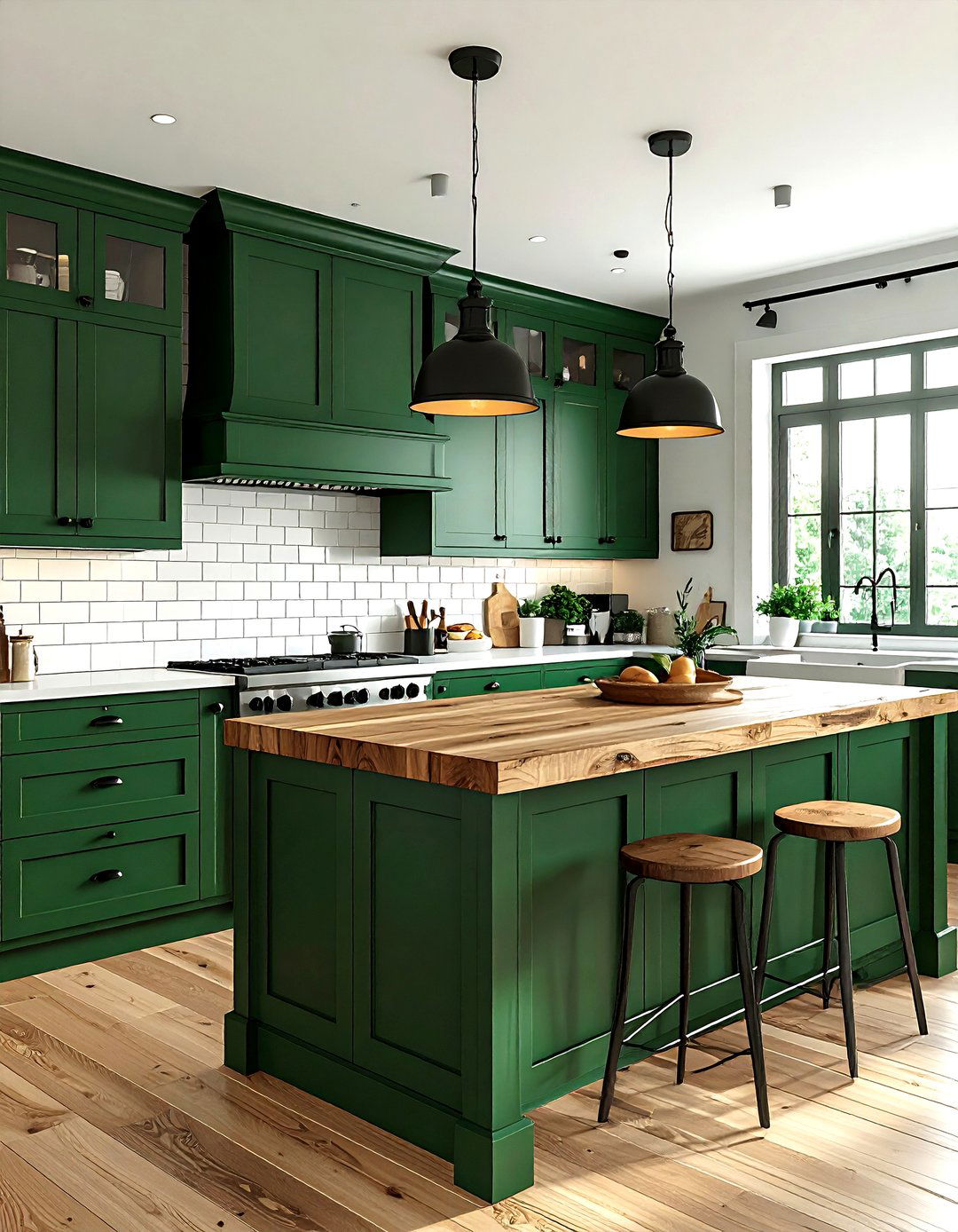 Emerald green kitchen with butcher block - 30 emerald kitchen decor ideas