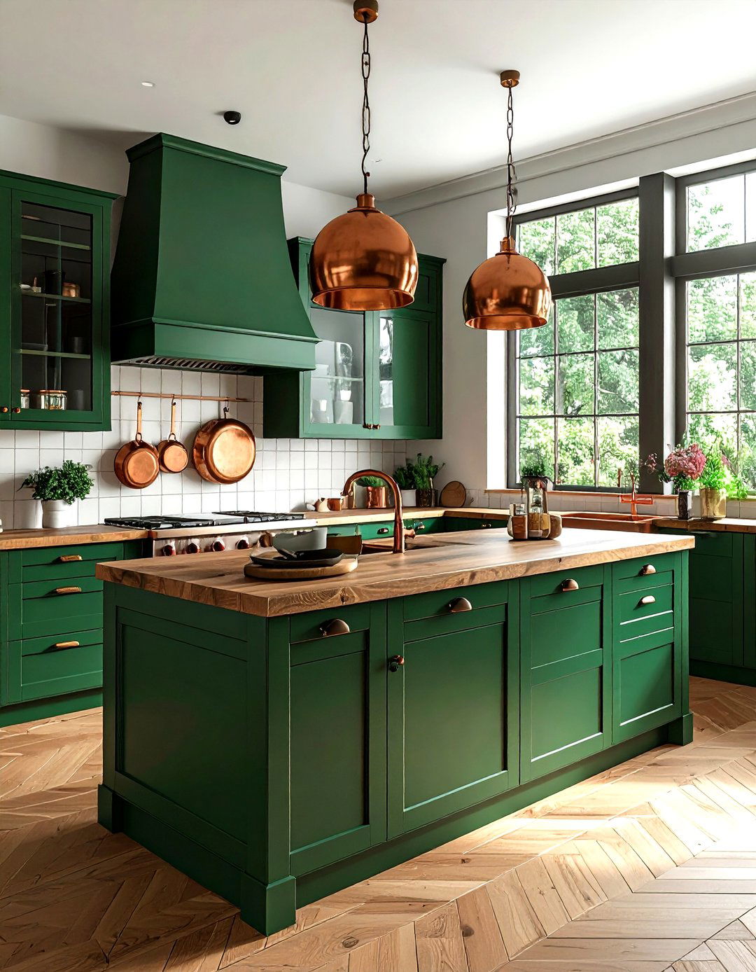 Emerald green kitchen with copper accents - 30 emerald kitchen decor ideas