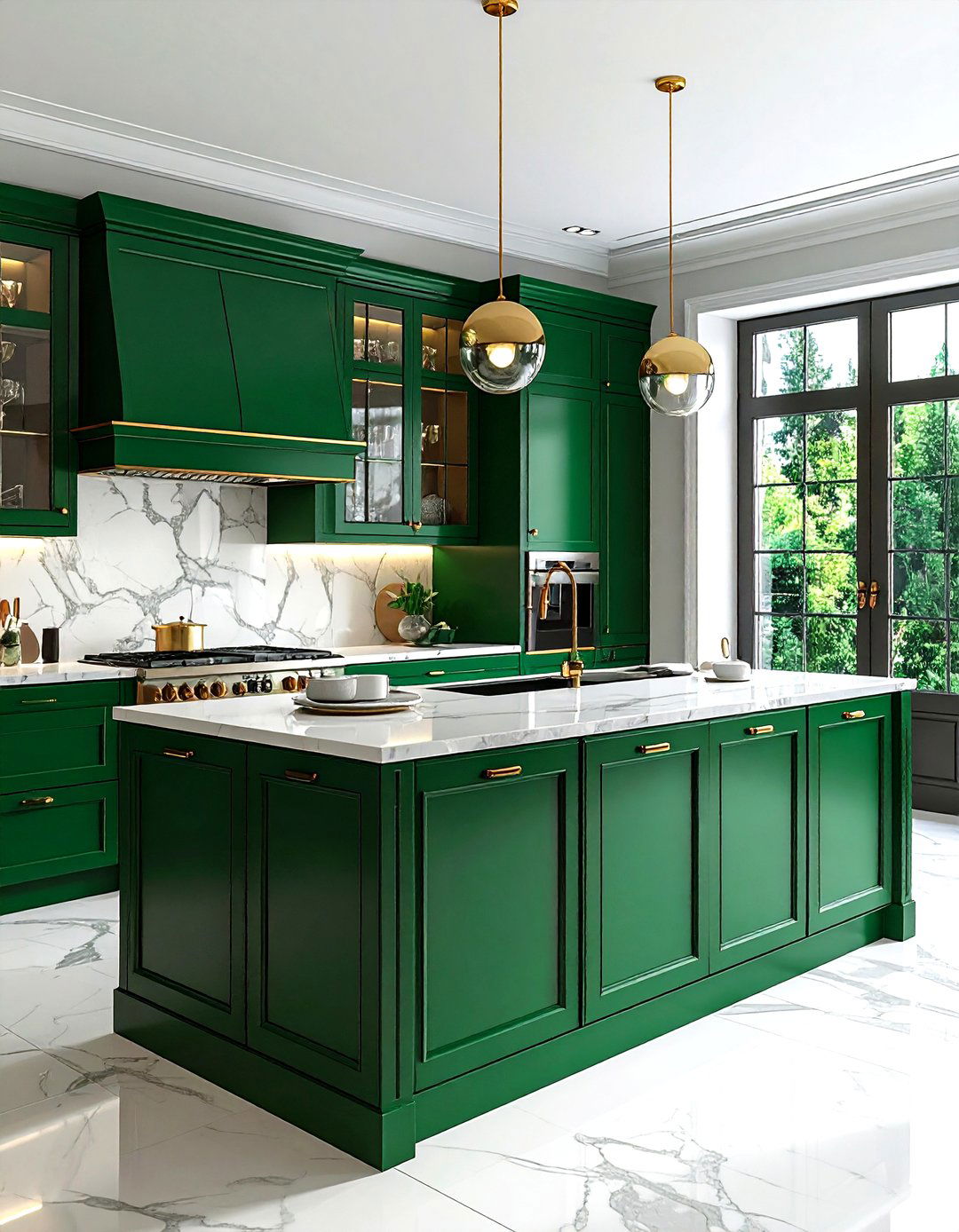 Emerald green kitchen with glass cabinets - 30 emerald kitchen decor ideas