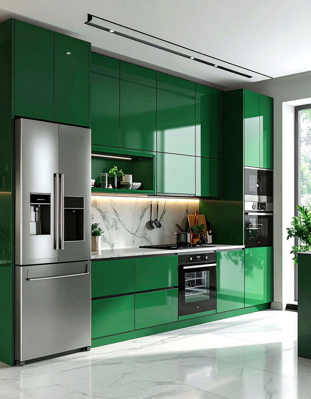 Emerald green kitchen with hidden appliances - 30 emerald kitchen ideas
