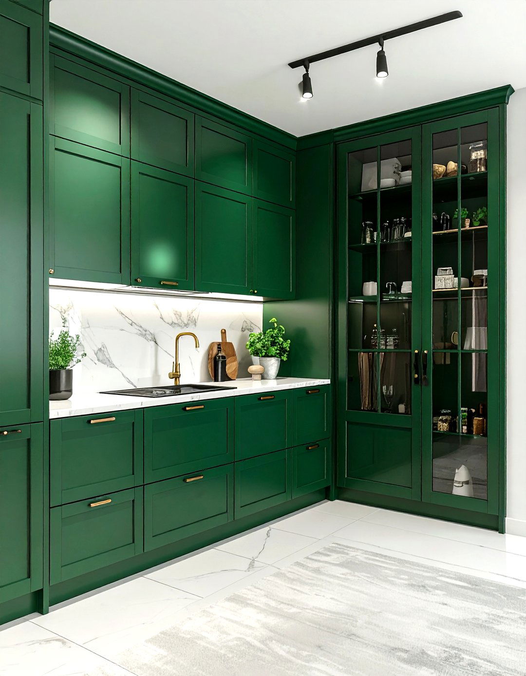Emerald green kitchen with pantry door - 30 emerald kitchen ideas