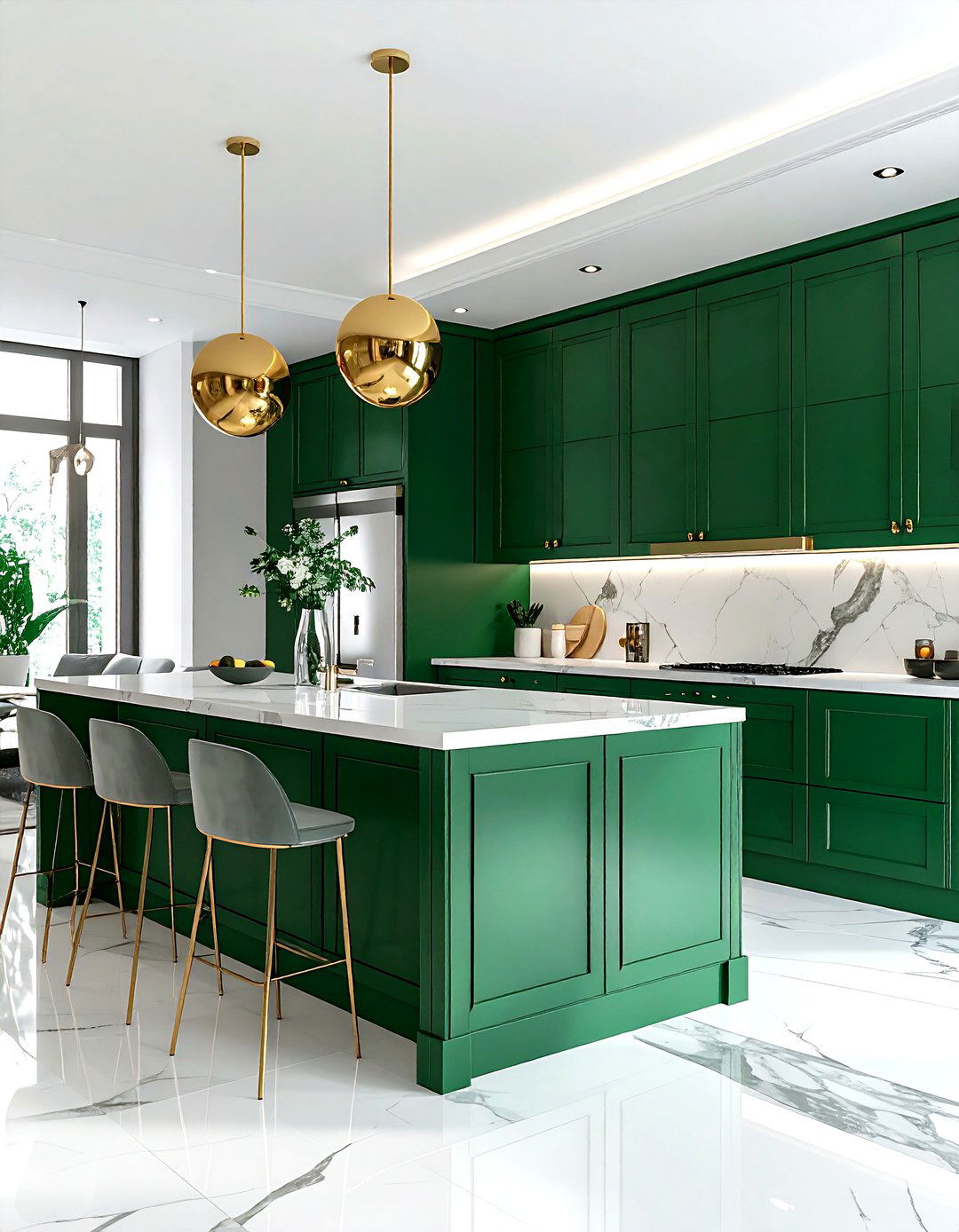 Emerald green kitchen with pendant lighting - 30 emerald kitchen decor ideas
