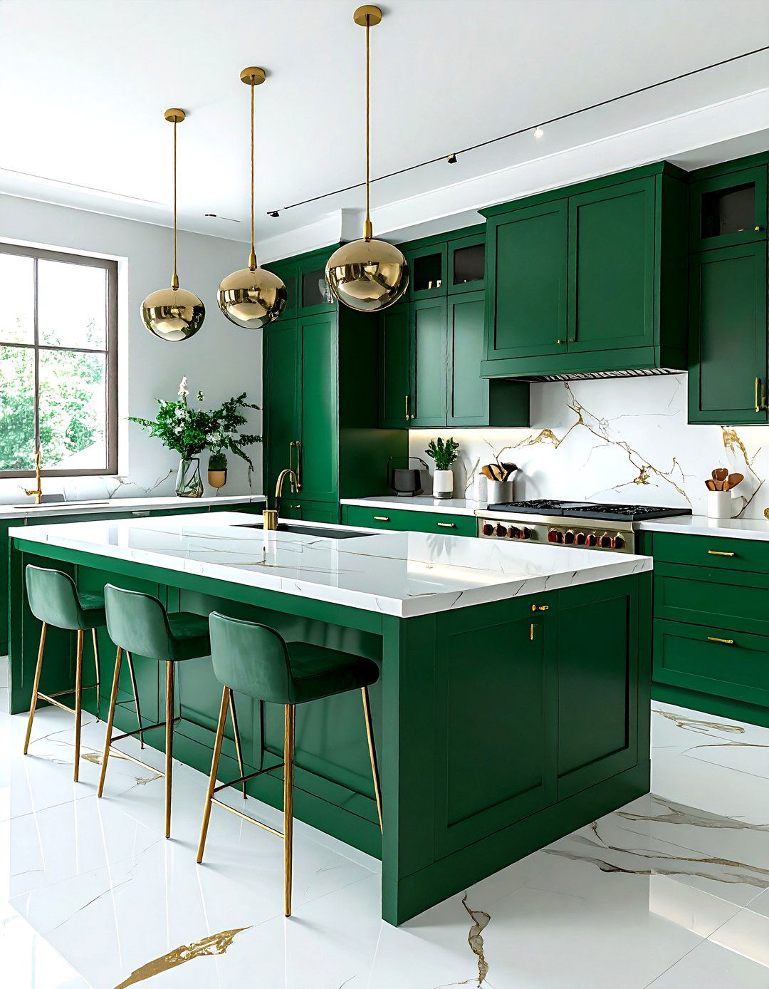 Emerald green kitchen with quartz countertops - 30 emerald kitchen decor ideas