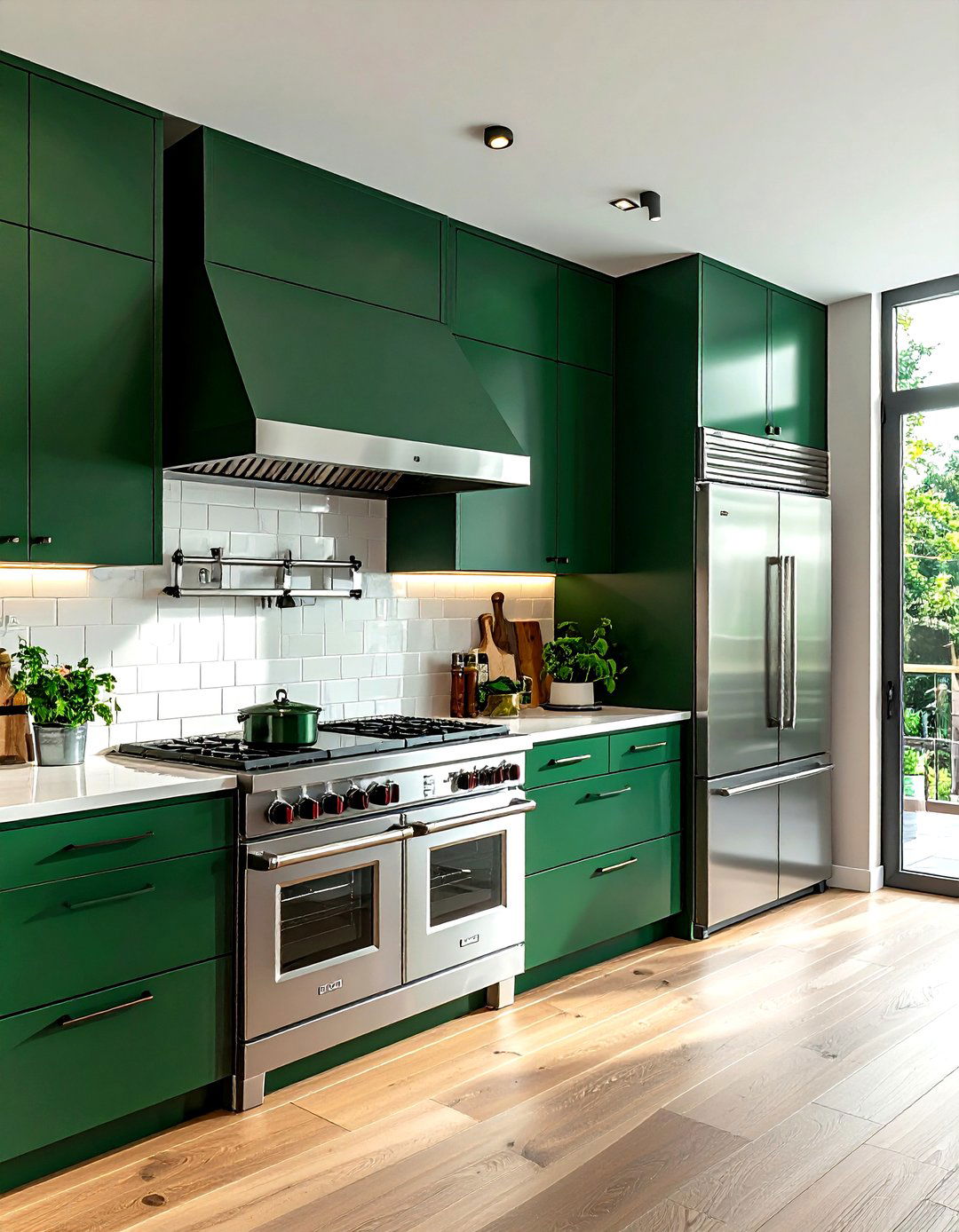 Emerald green kitchen with stainless steel appliances - 30 emerald kitchen ideas