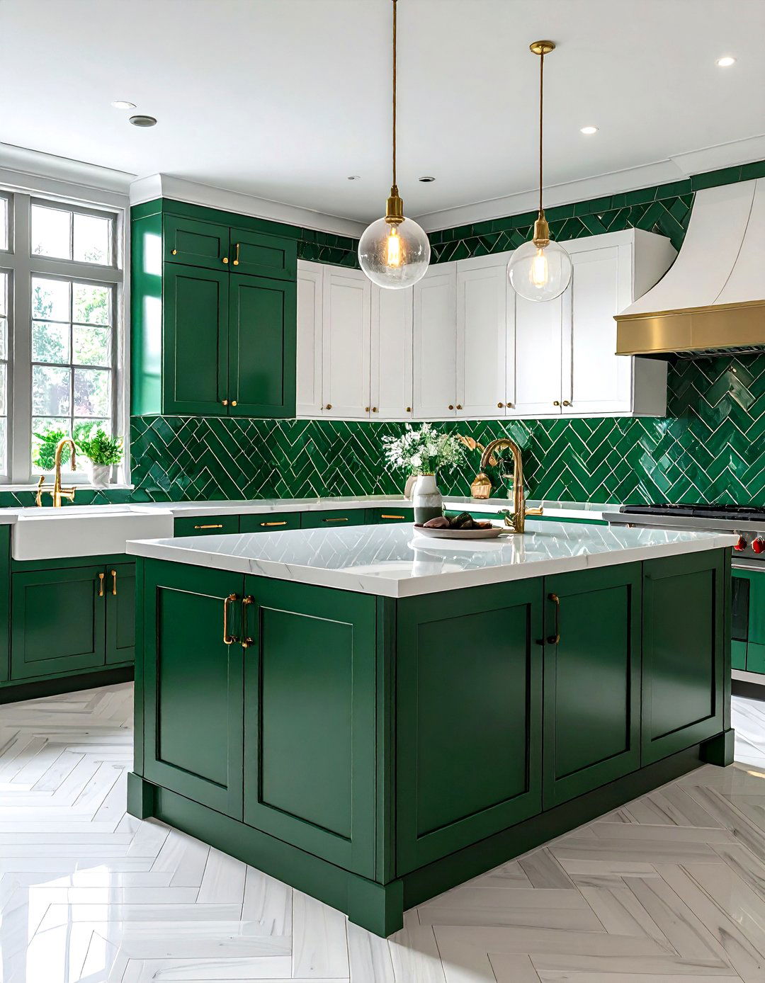 Emerald green kitchen with subway tile - 30 emerald kitchen decor ideas