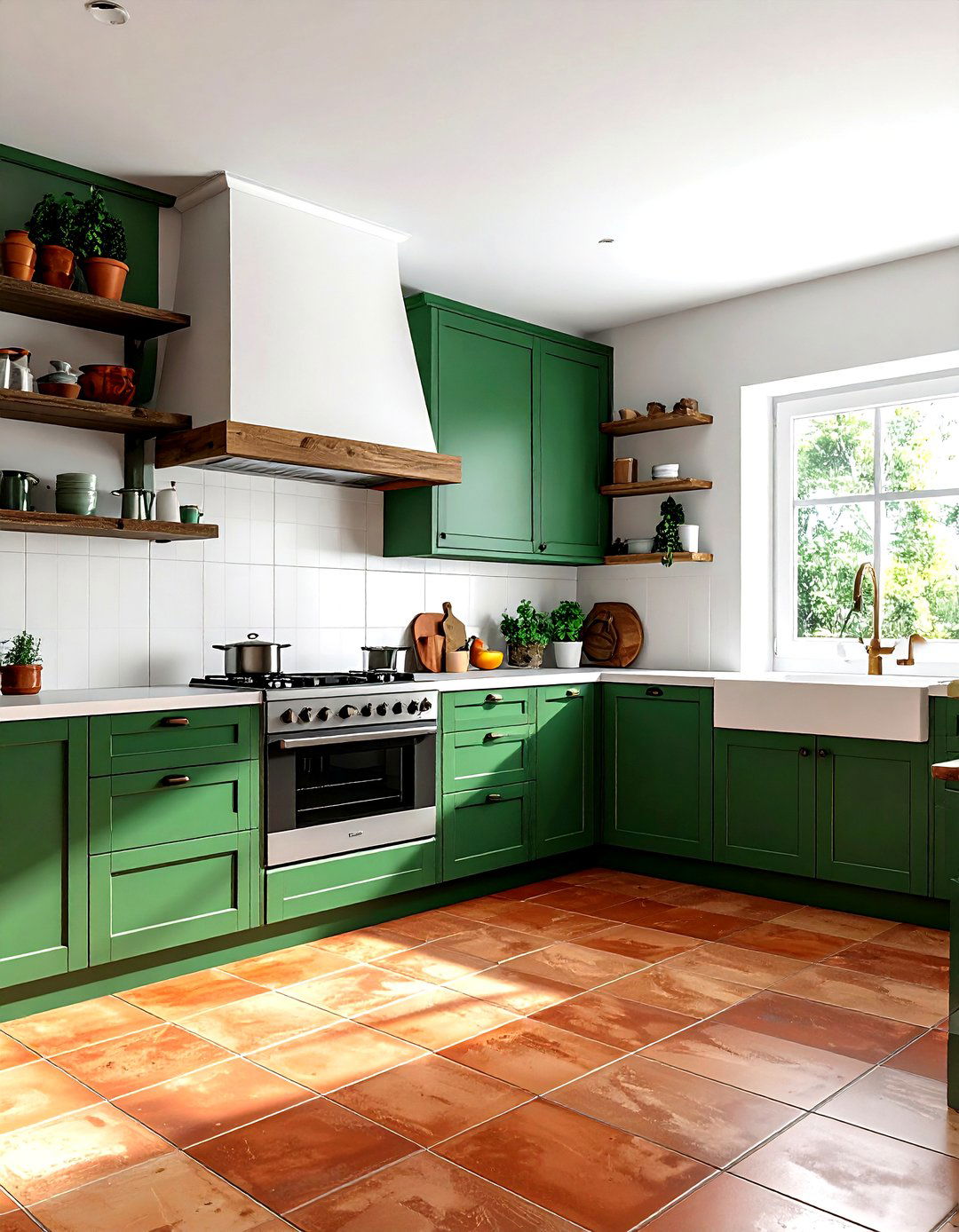 Emerald green kitchen with terracotta tile - 30 emerald kitchen decor ideas
