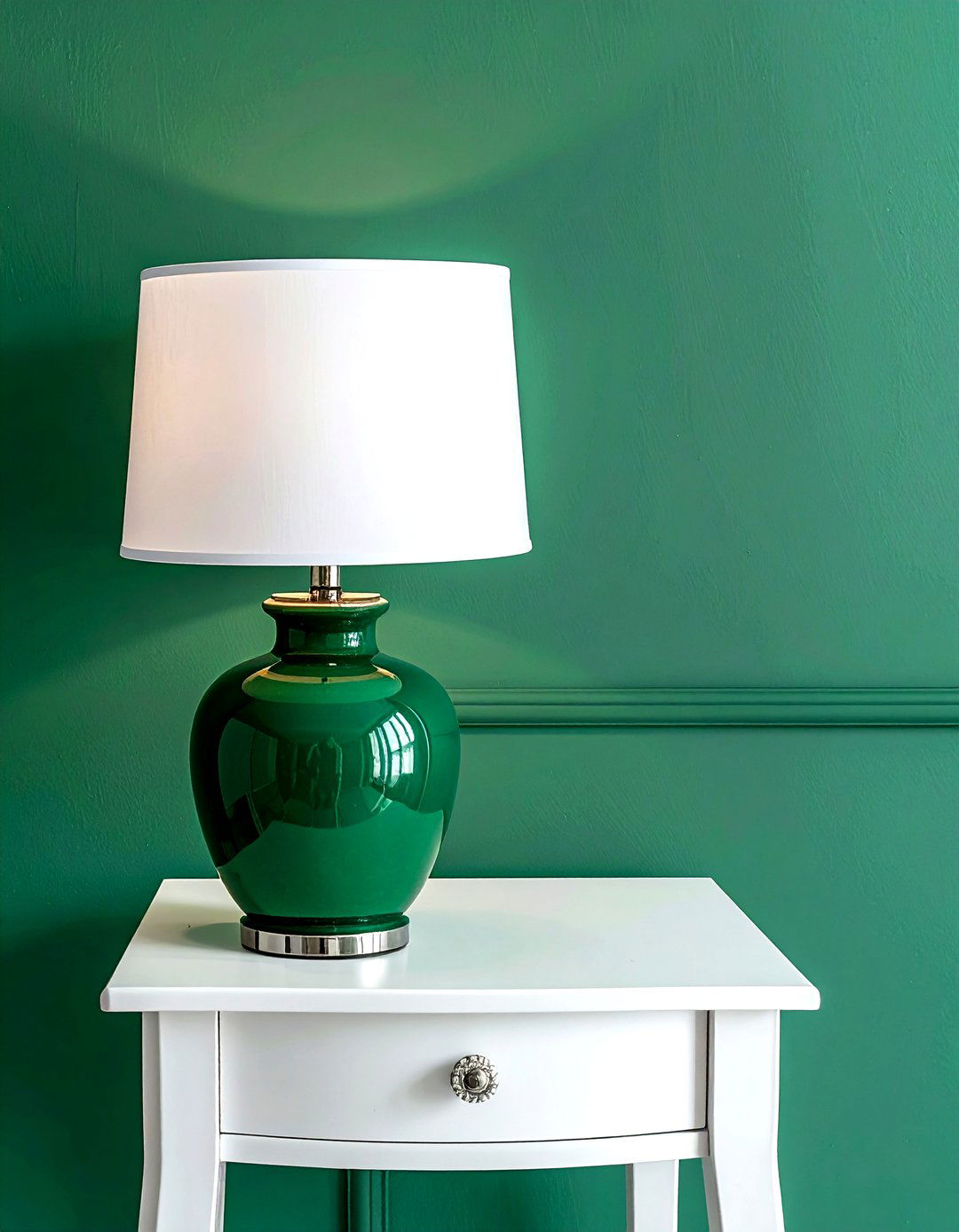 Emerald green lamp - 30 emerald and white living room ideas