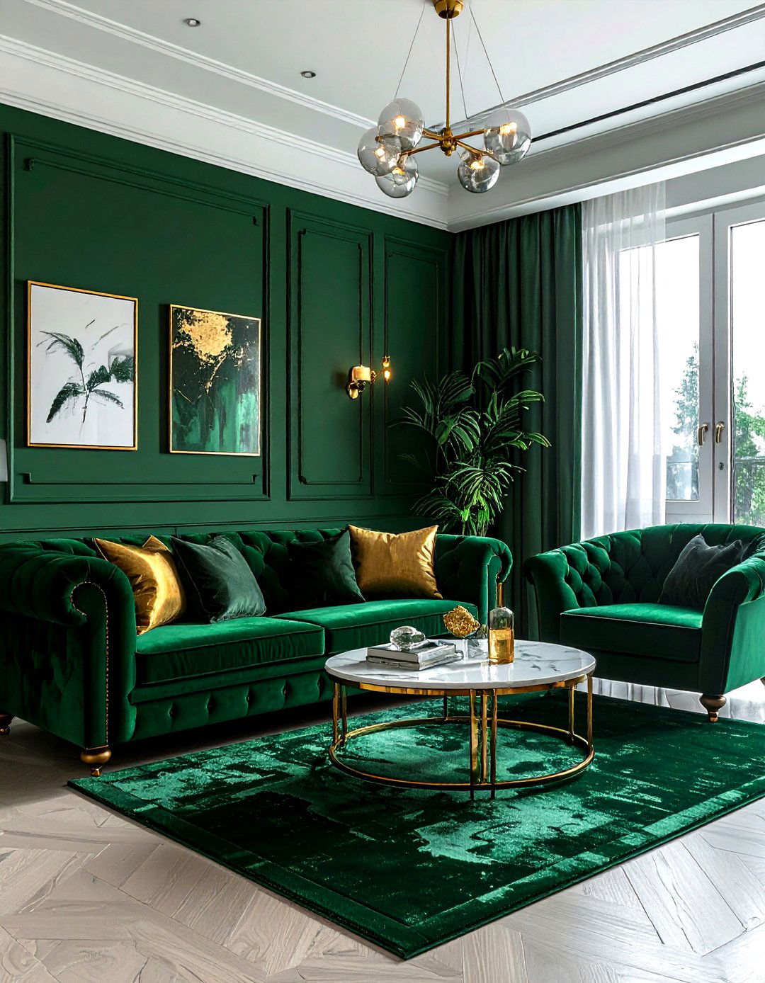 Emerald green living room - 30 monochromatic living room ideas