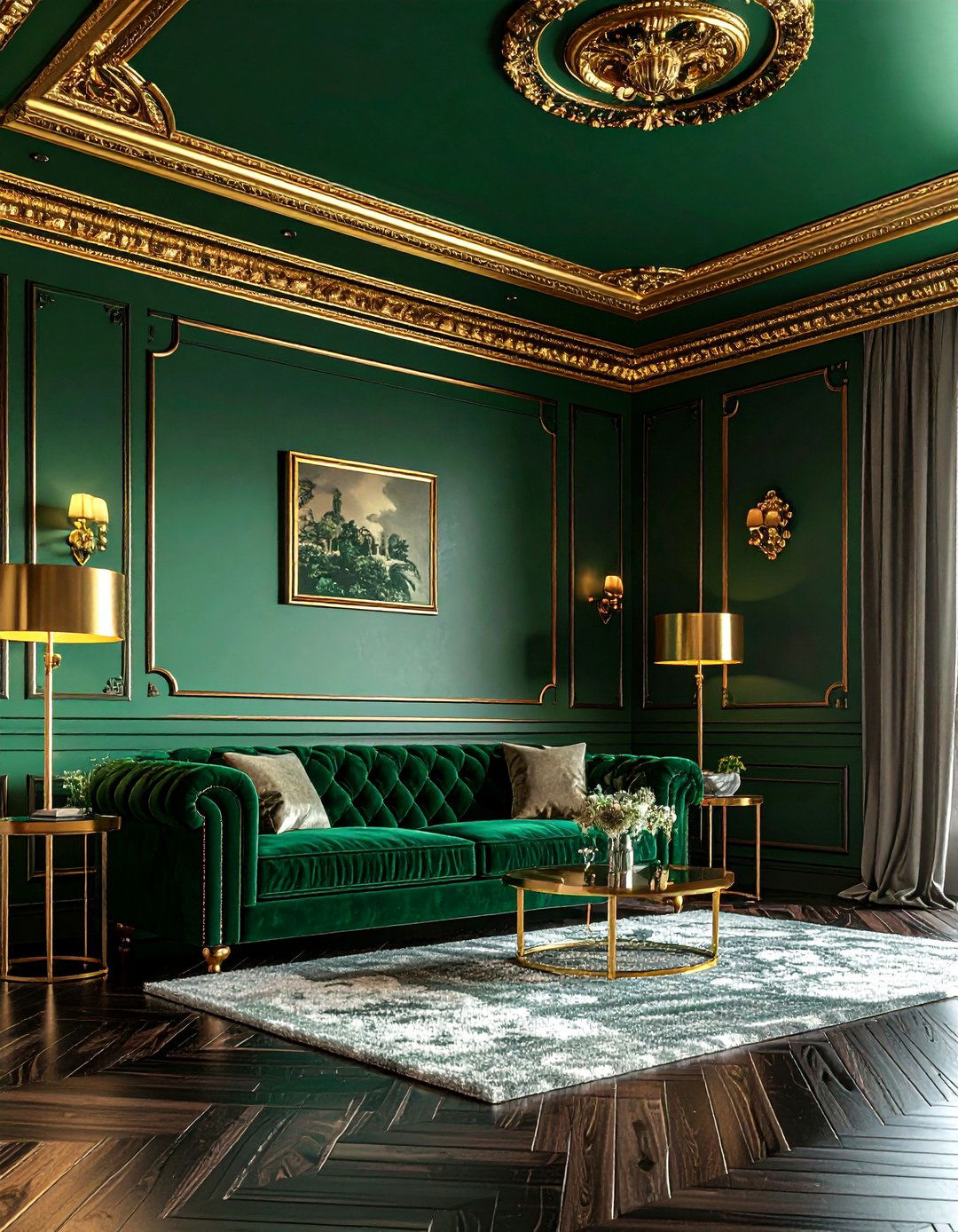Emerald green living room ceiling - 30 living room painted ceiling ideas