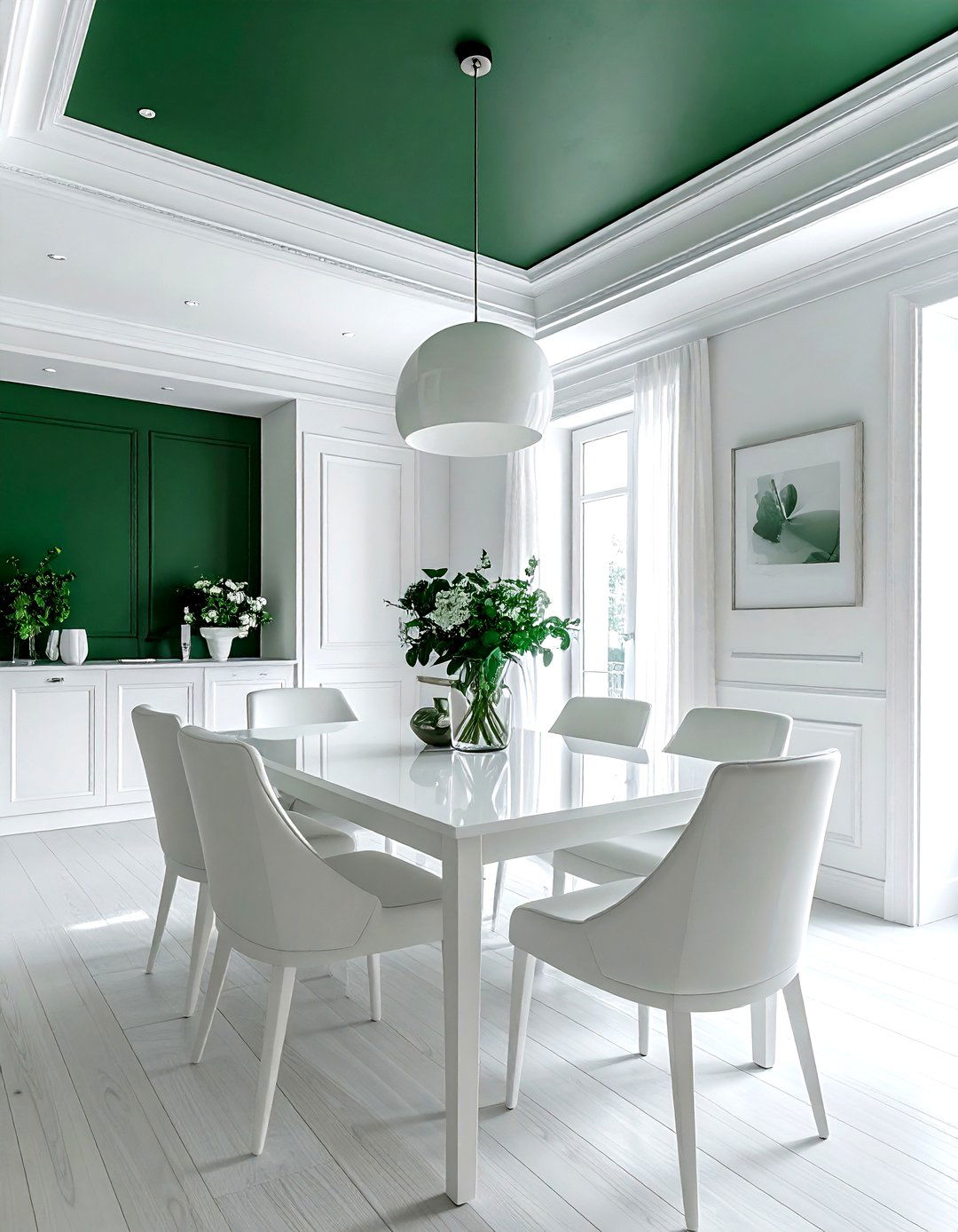 Emerald green painted ceiling white dining room - 30 emerald and white dining room ideas