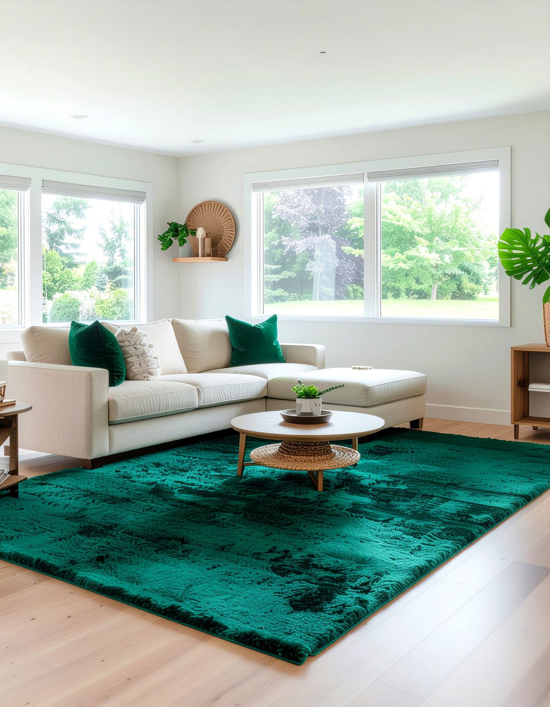 Emerald green rug - 30 emerald living room ideas