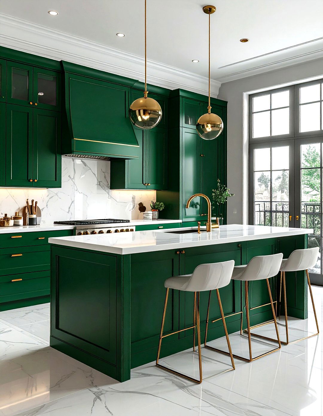 Emerald green slab cabinets - 30 flat panel kitchen cabinet ideas