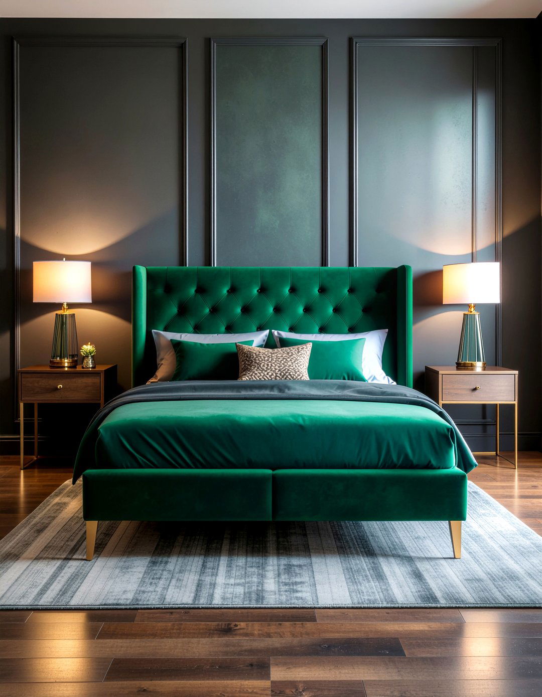 Emerald green suede bed - 30 suede bedroom ideas