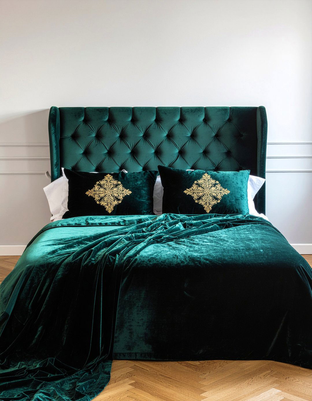 Emerald green velvet bedding - 30 bedroom velvet bedding ideas