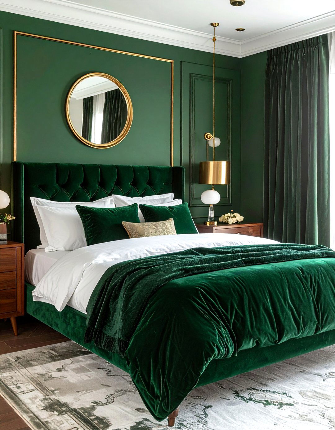 Emerald green velvet bedroom - 30 mid-century glam bedroom ideas