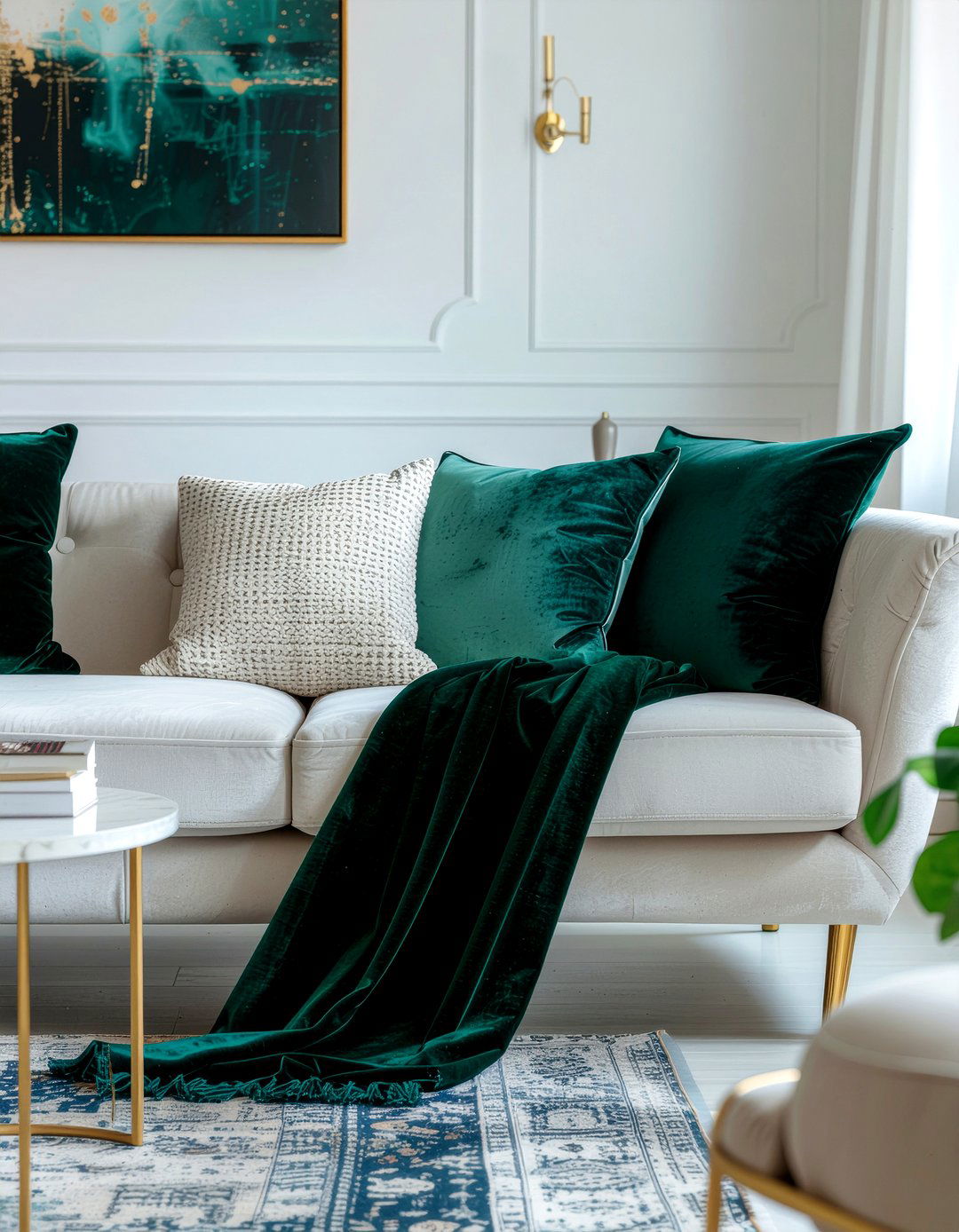 Emerald green velvet decor - 30 velvet living room ideas