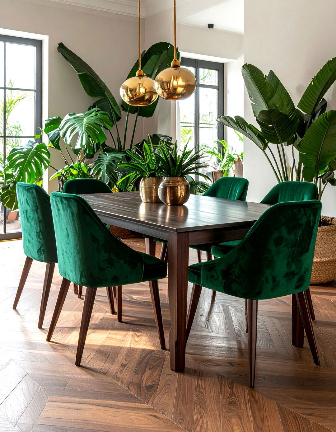 Emerald green velvet dining chair - 30 velvet dining room ideas