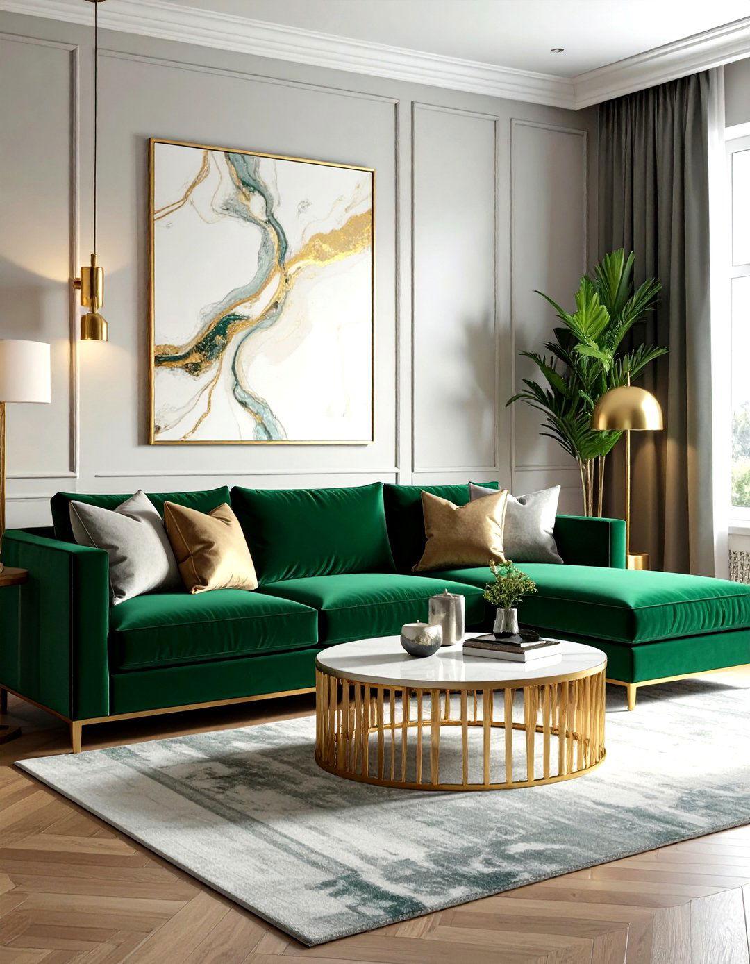 Emerald green velvet sofa living room - 30 contemporary green living room ideas