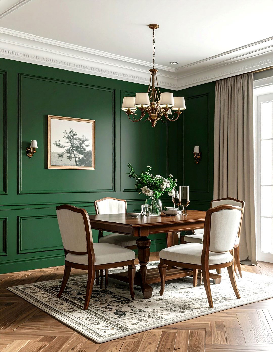 Emerald green wainscoting dining room - 30 emerald dining room ideas