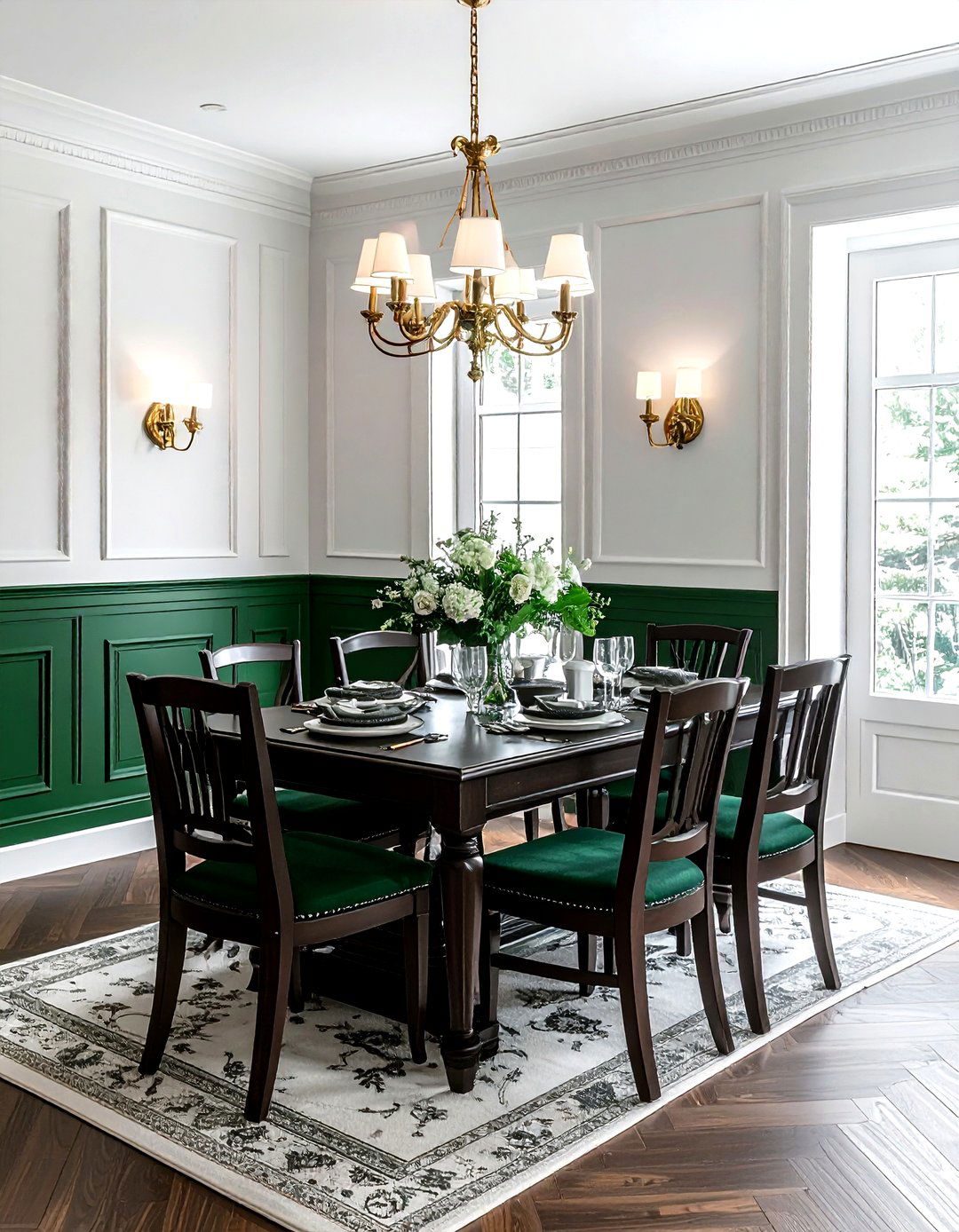 Emerald green wainscoting white dining room - 30 emerald and white dining room ideas