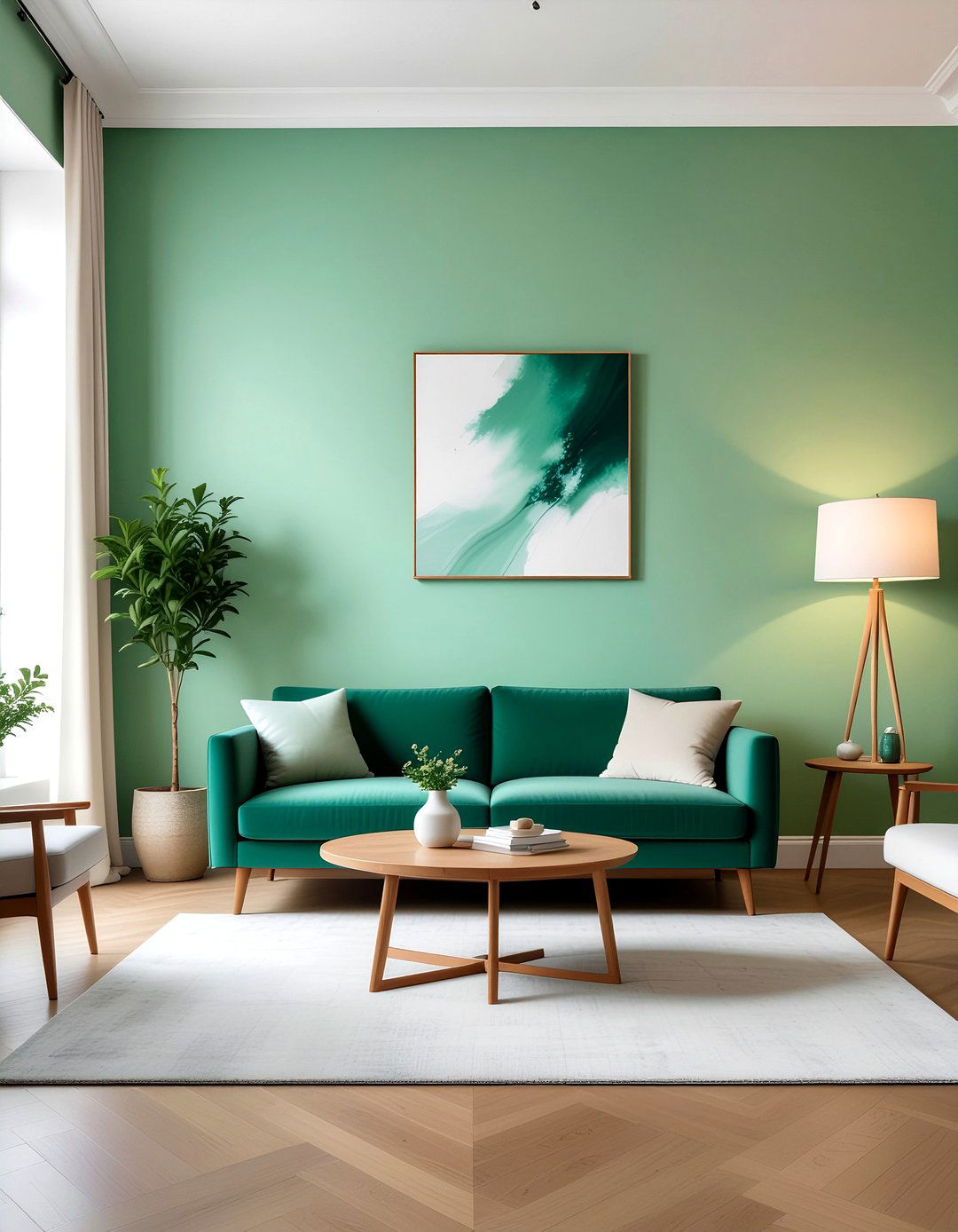 Emerald green wall - 30 living room color blocking ideas