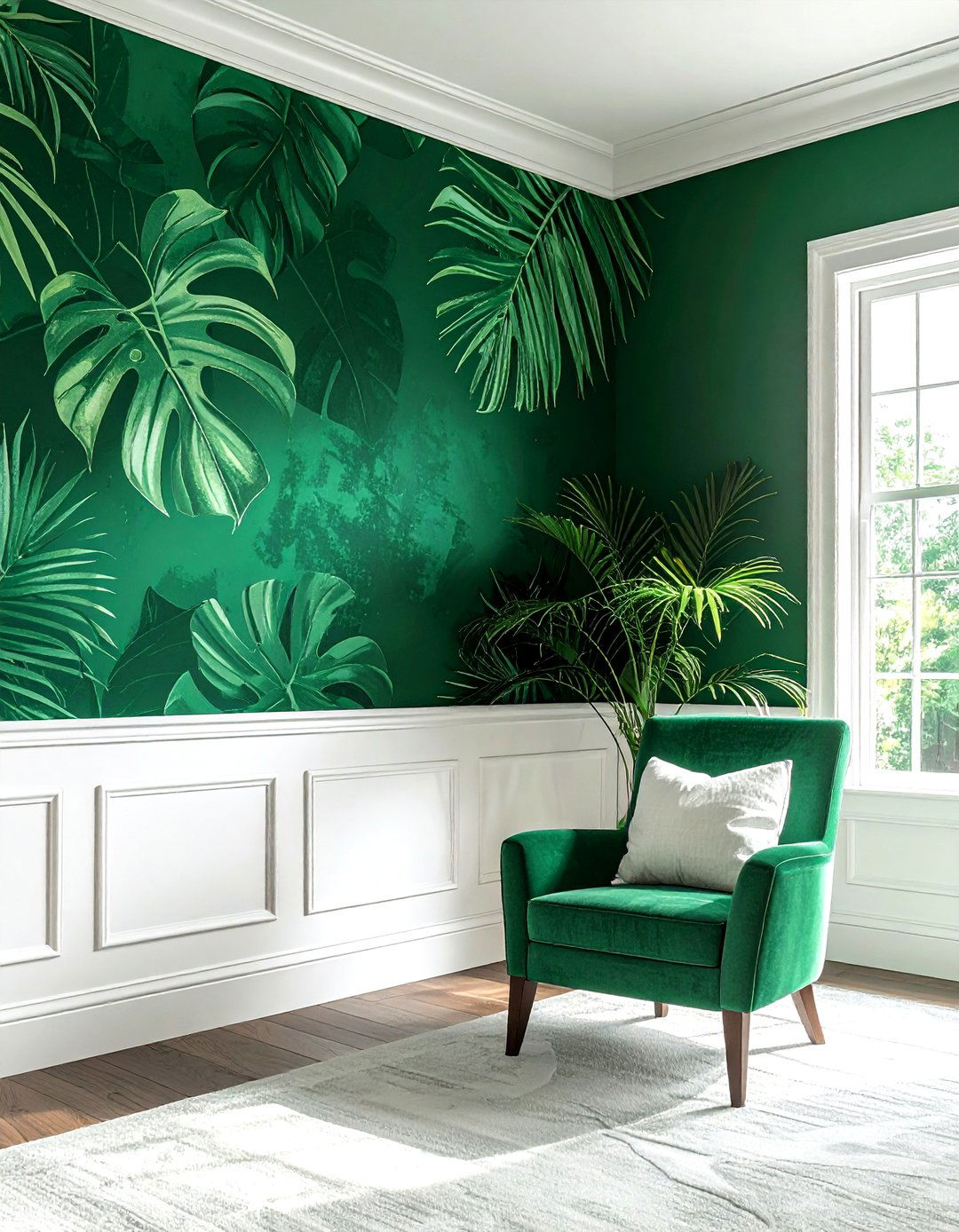 Emerald green wallpaper - 30 emerald and white living room ideas
