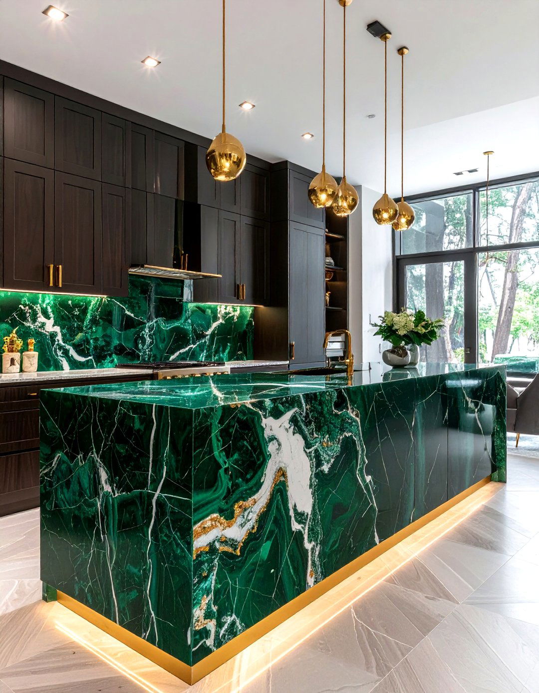 Emerald green waterfall countertop - 30 waterfall countertop kitchen ideas