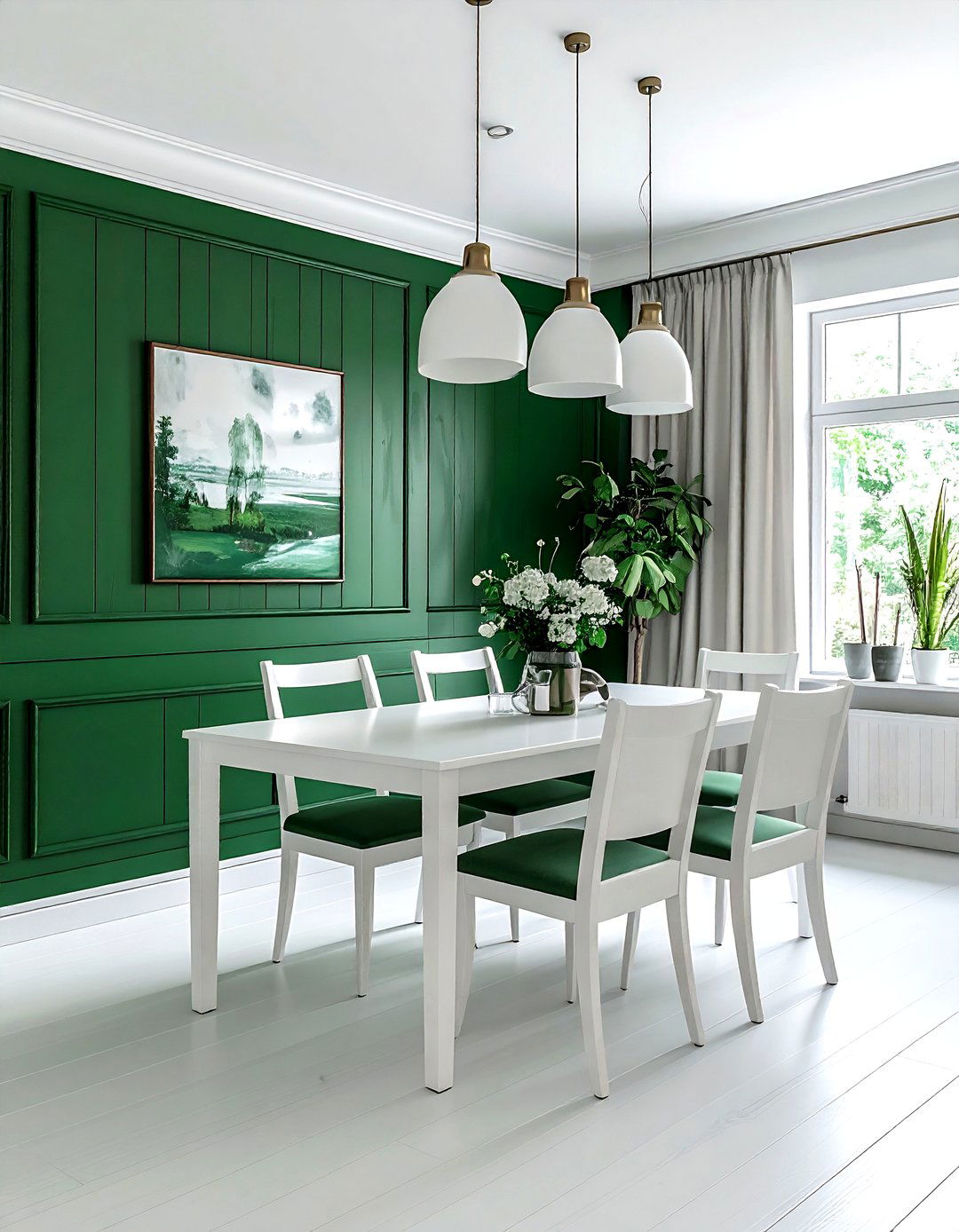 Emerald green wood paneling white dining room - 30 emerald and white dining room ideas