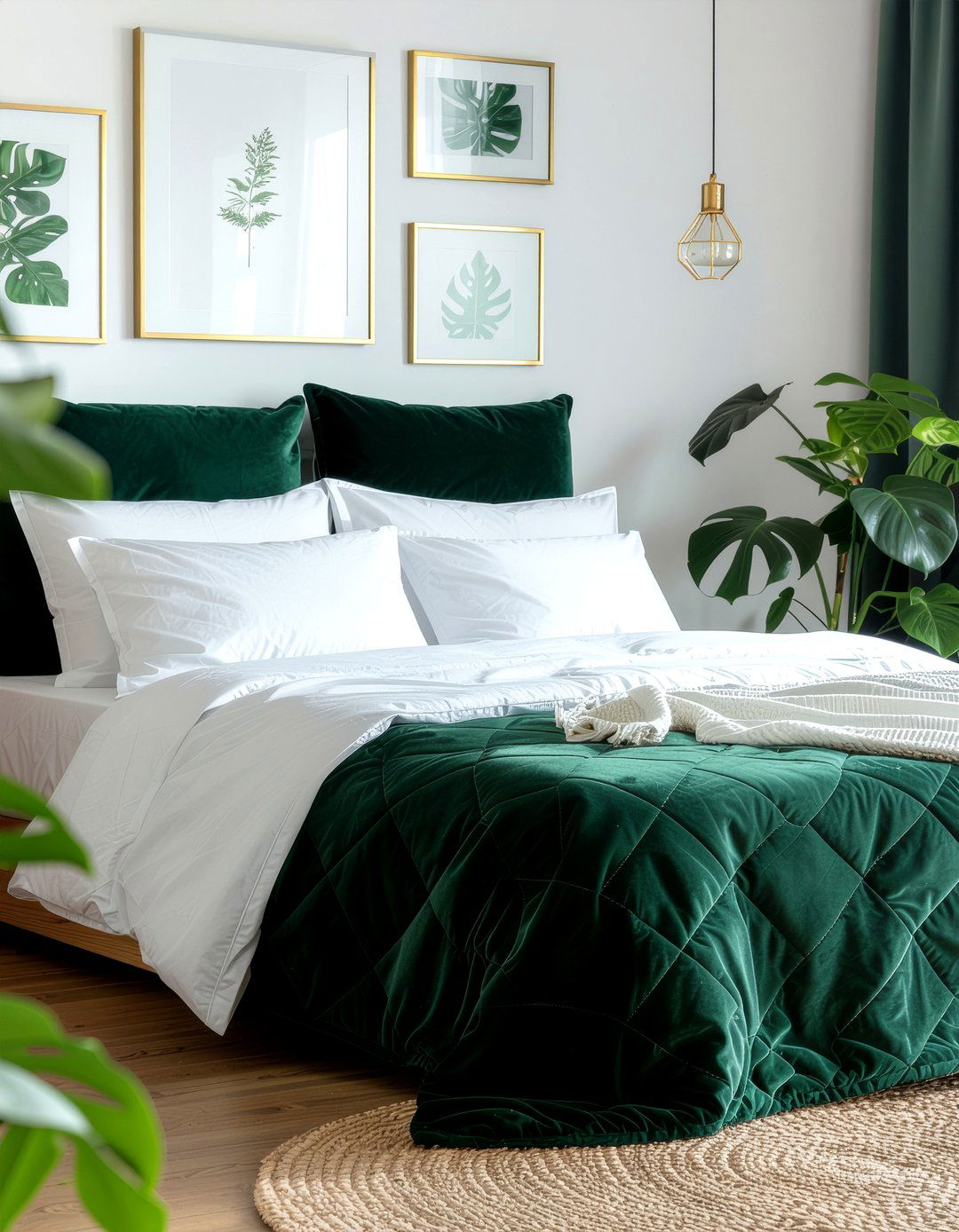 Emerald velvet quilt - 30 velvet bedroom ideas