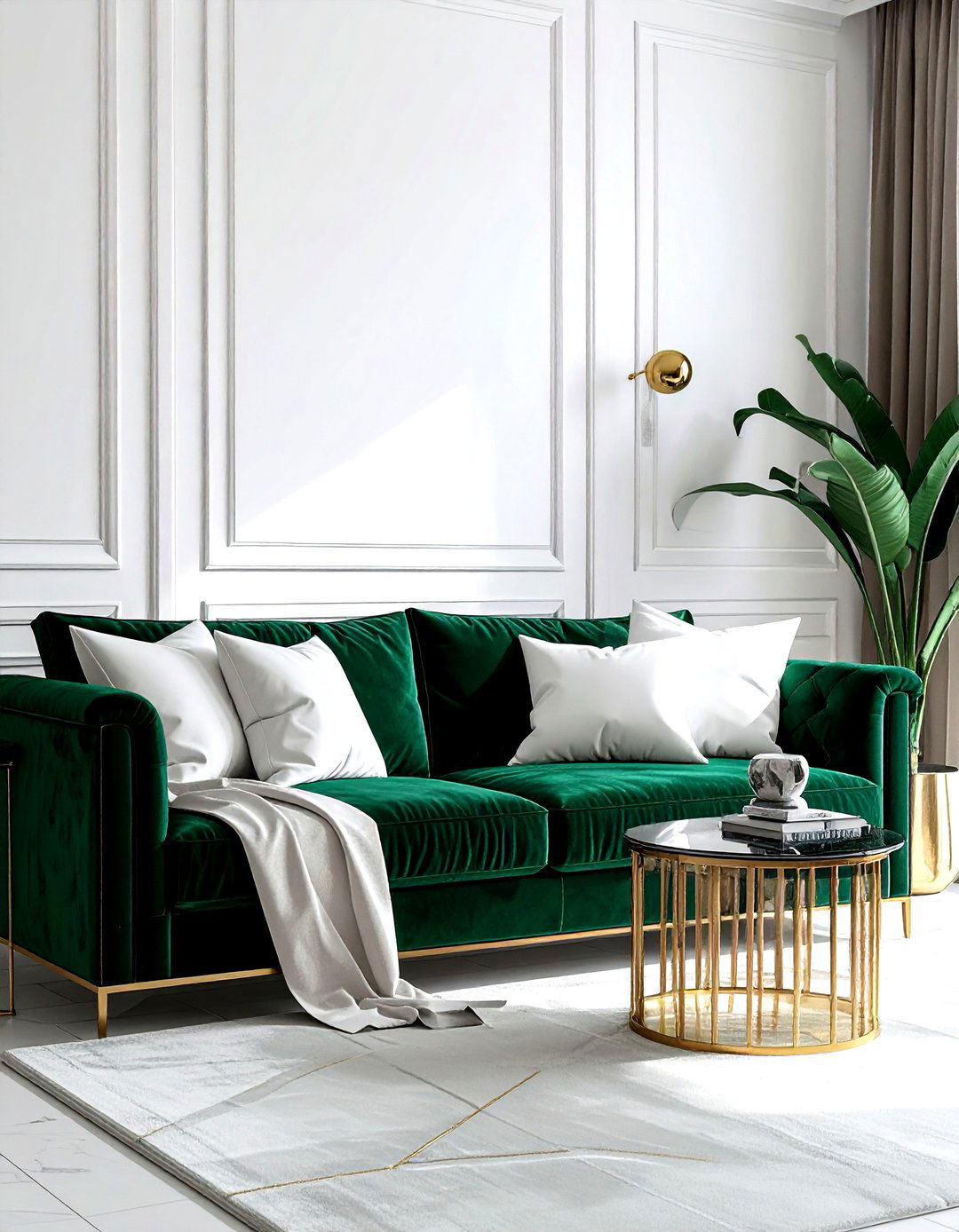 Emerald velvet sofa - 30 emerald and white living room ideas