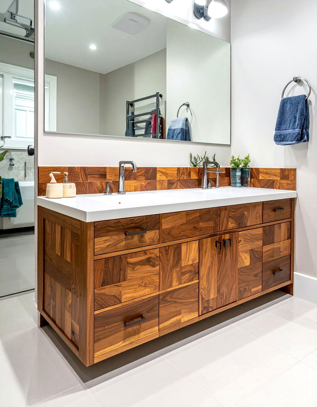End grain wood vanity - 30 butcher block bathroom countertop ideas