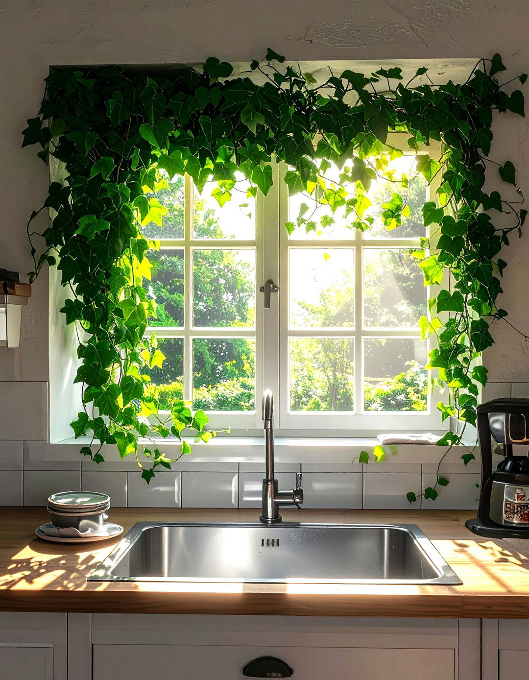 English ivy hanging over sink - 30 kitchen plant ideas
