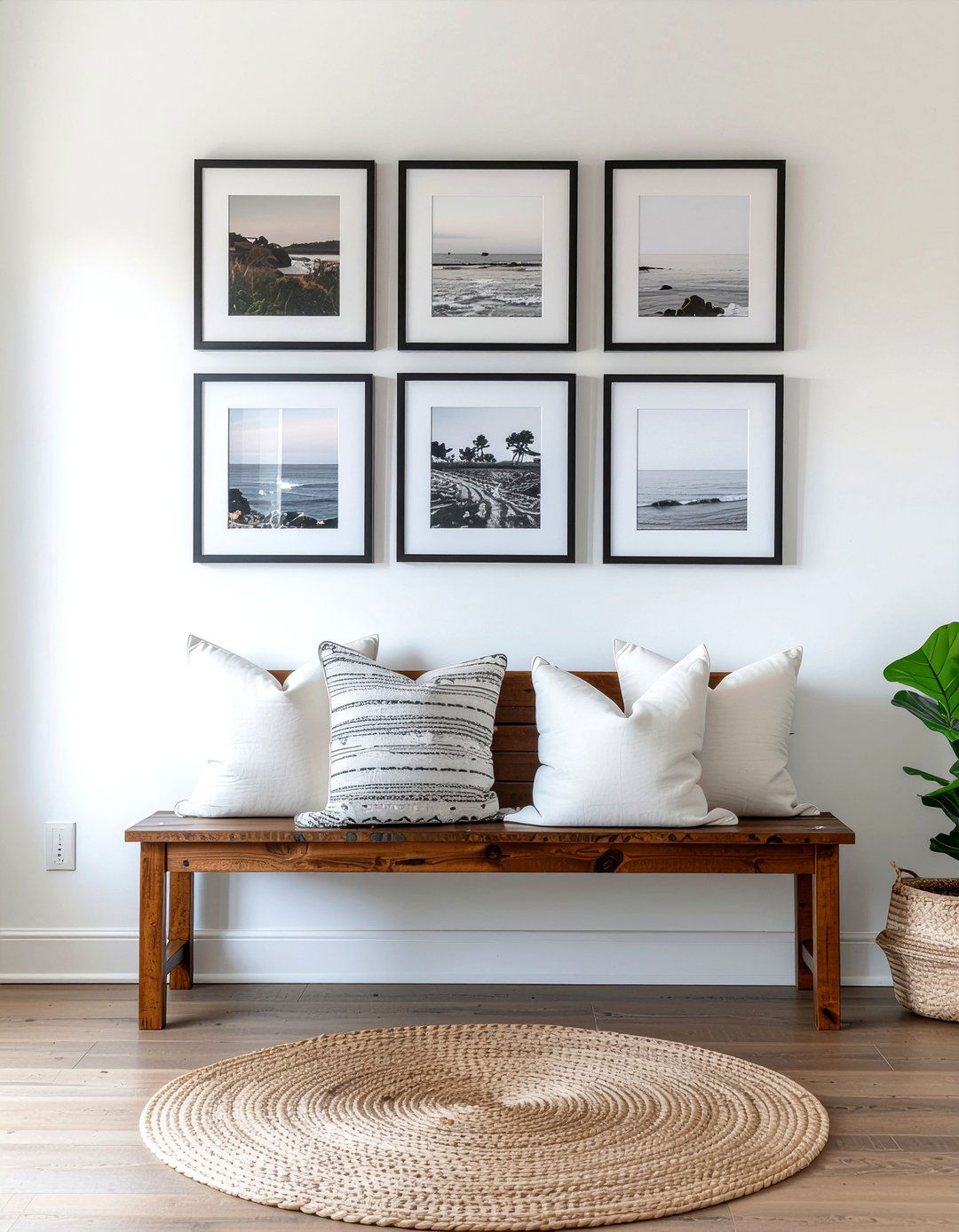 Entryway Photo Bench - 30 family photo decor ideas