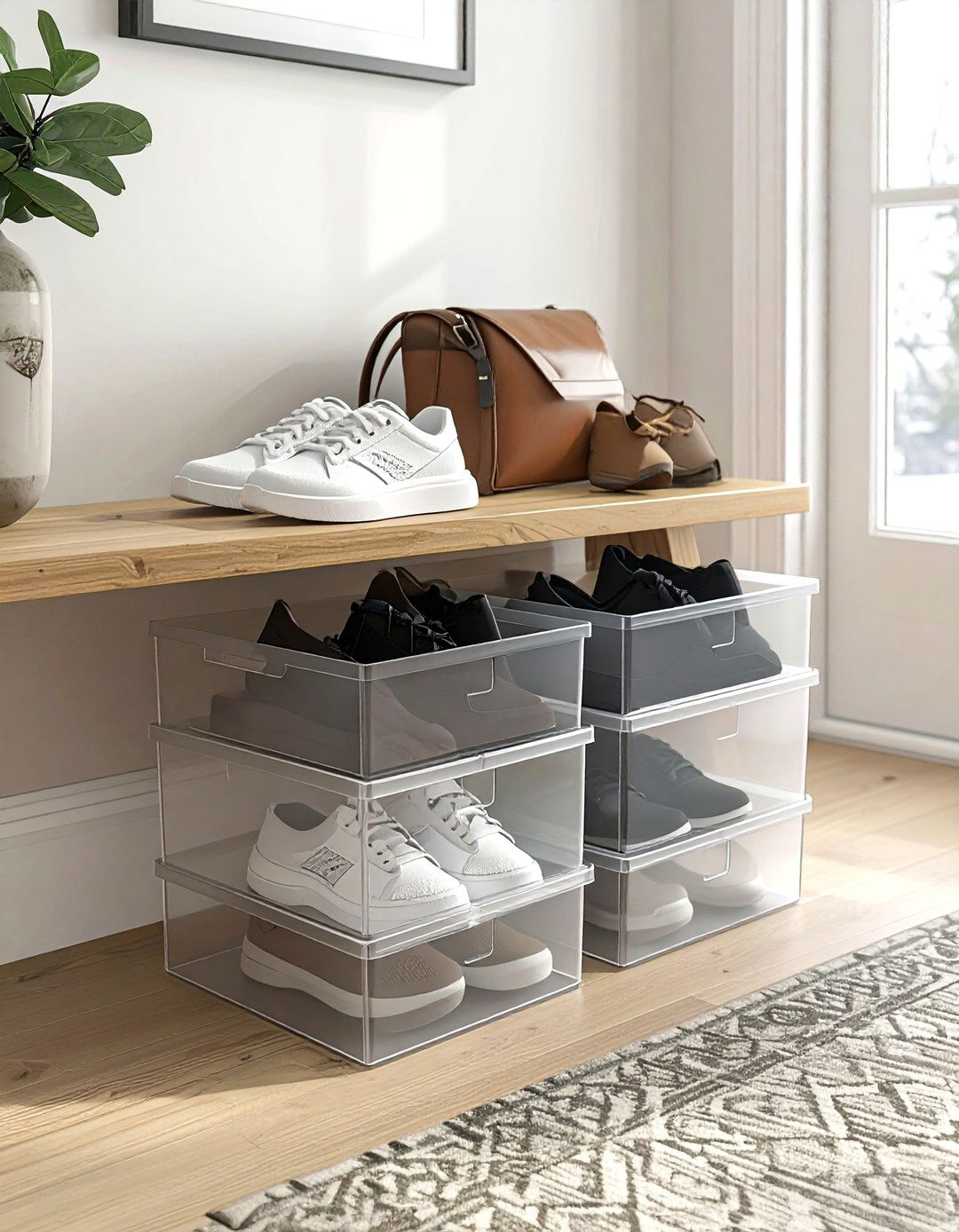 Entryway Stackable Shoe Boxes - 30 storage box ideas