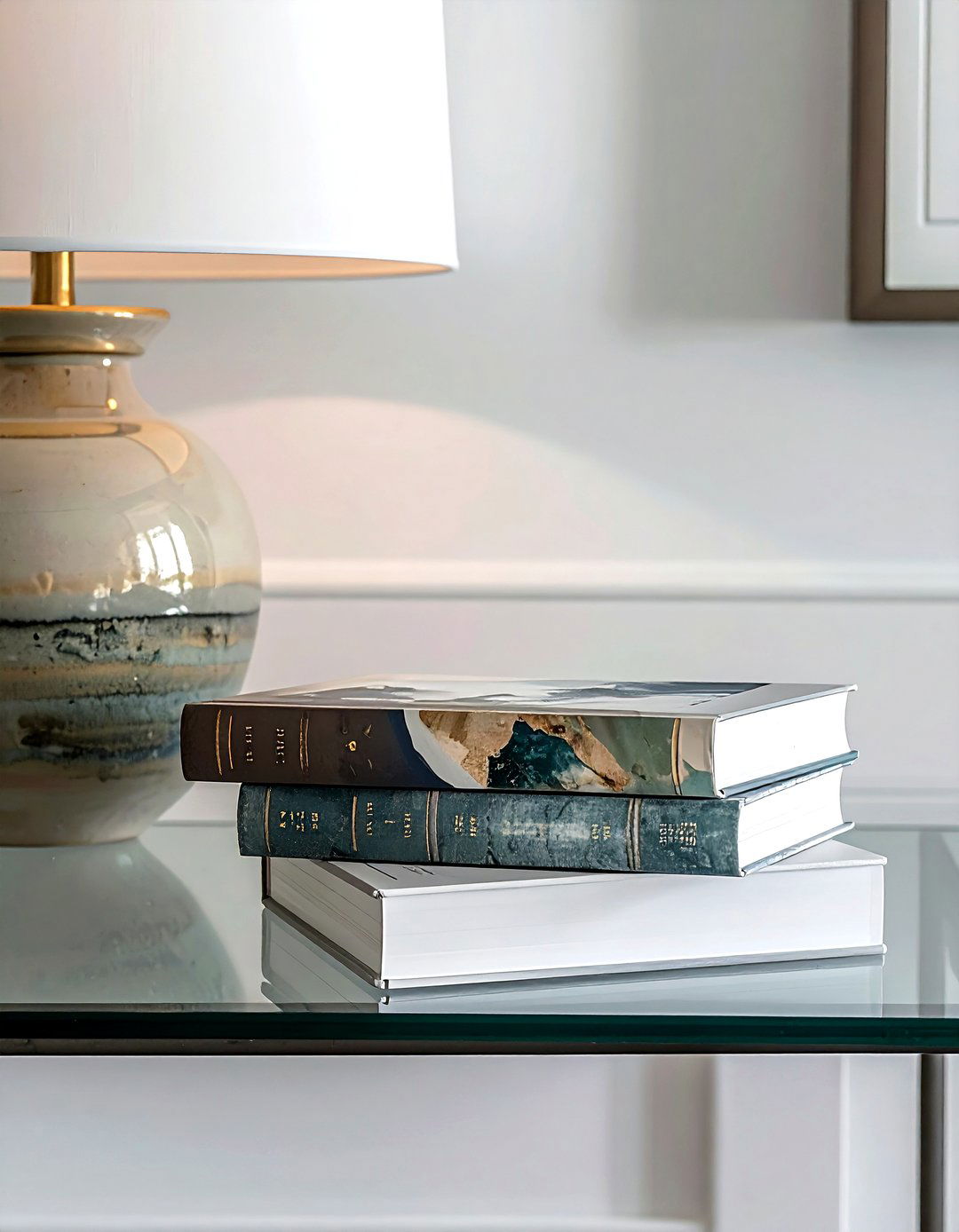Entryway console book stack - 30 book decor ideas
