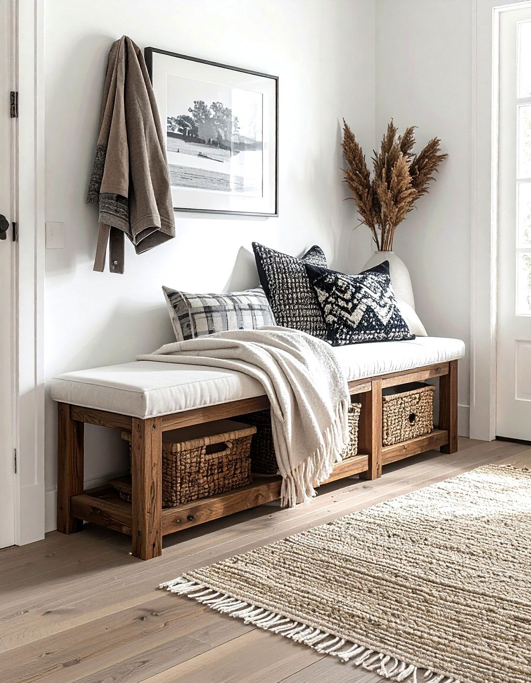Entryway storage bench - 30 living room blanket storage ideas