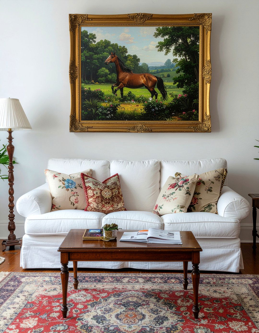 Equestrian oil painting - 30 thrifted living room ideas
