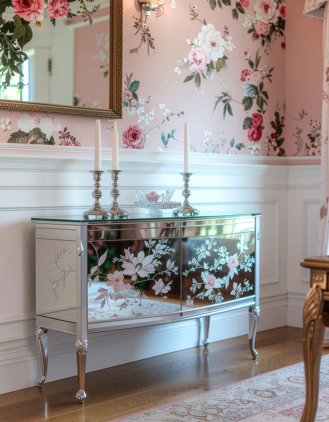 Etched Mirrored Buffet - 30 mirrored buffet dining room ideas