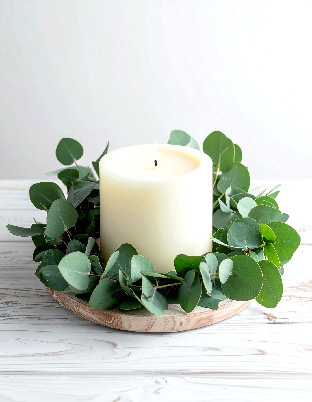 Eucalyptus Candle Wreath - 30 candle decor ideas
