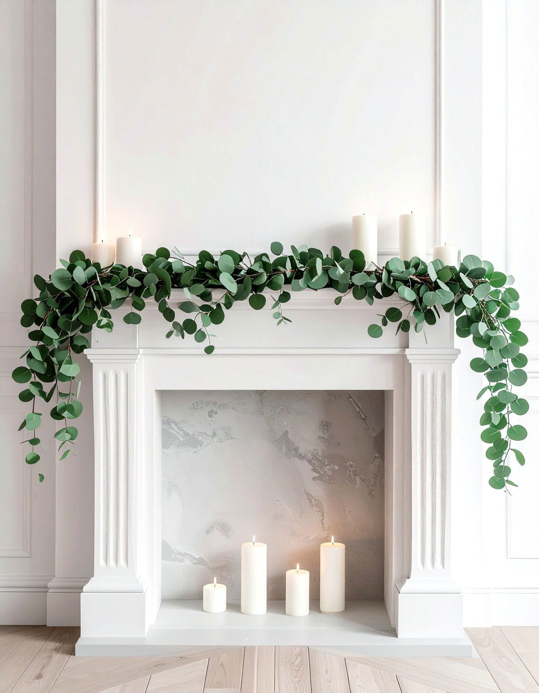 Eucalyptus Garland - 30 mantel arrangement ideas