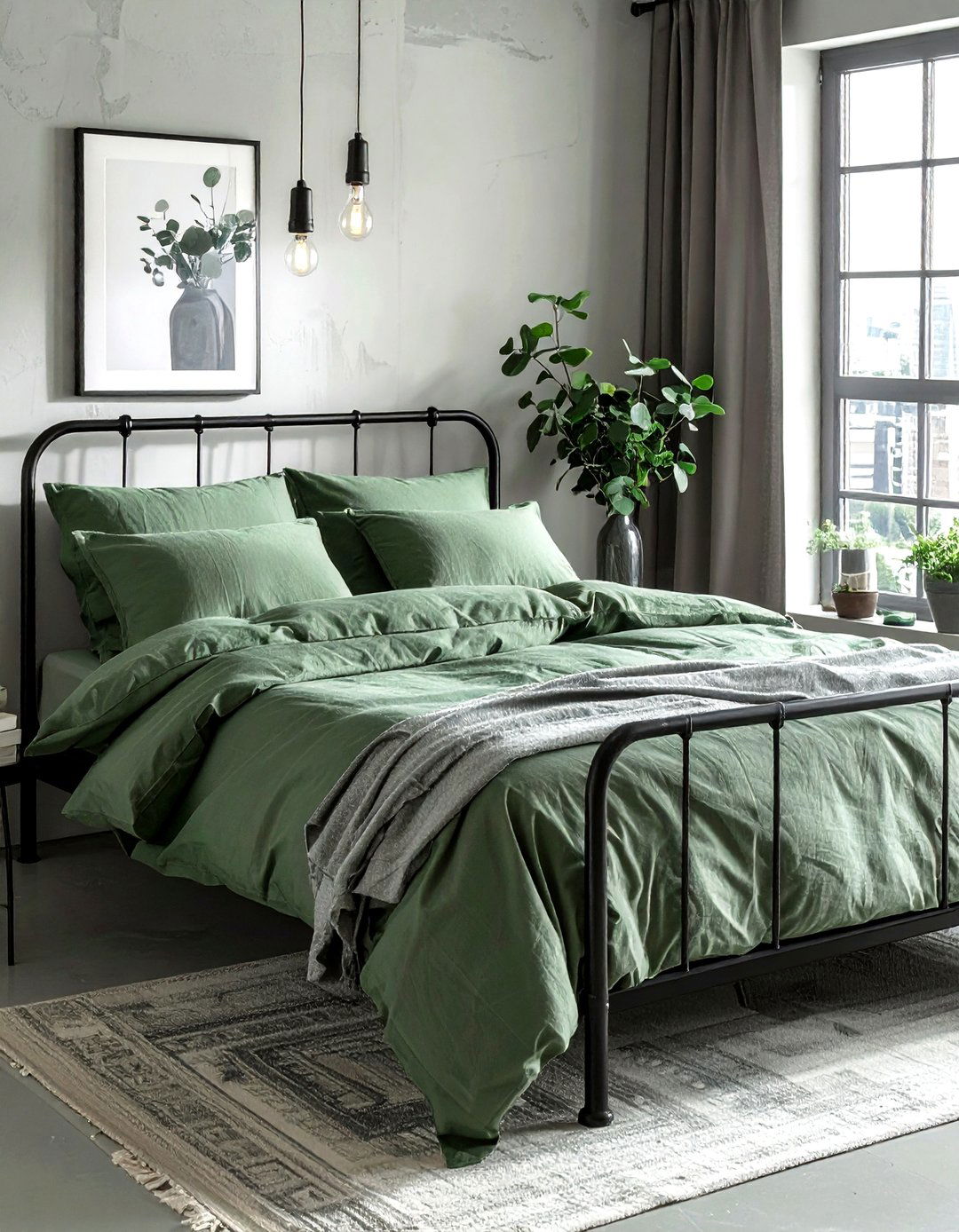 Eucalyptus Green Linen Sheets - 30 industrial green bedroom ideas