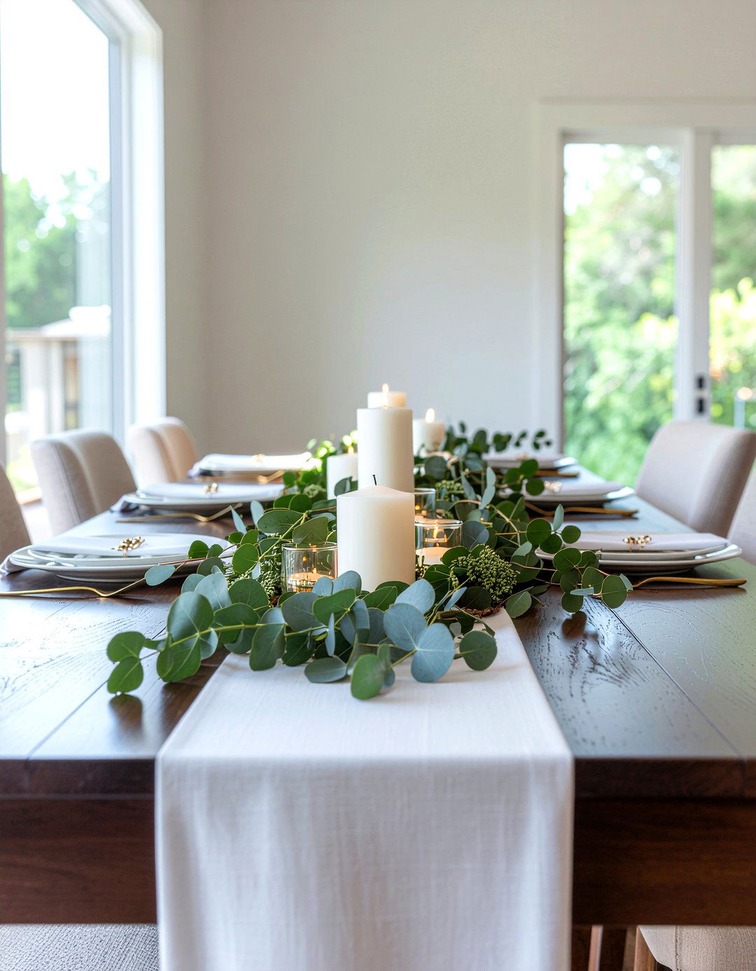 Eucalyptus Table Runner - 30 runner centerpiece dining ideas