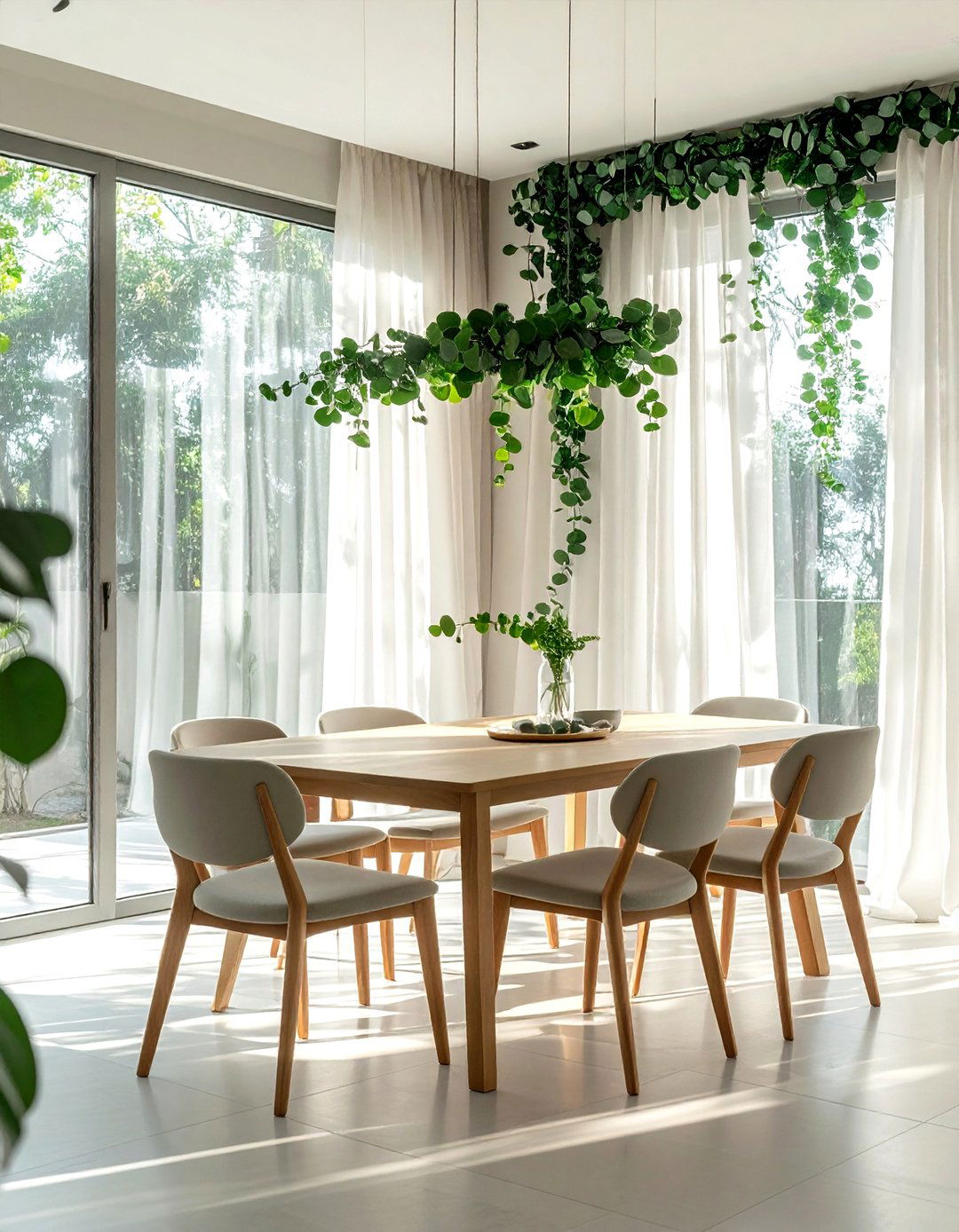 Eucalyptus Window Garland - 30 dining room eucalyptus ideas