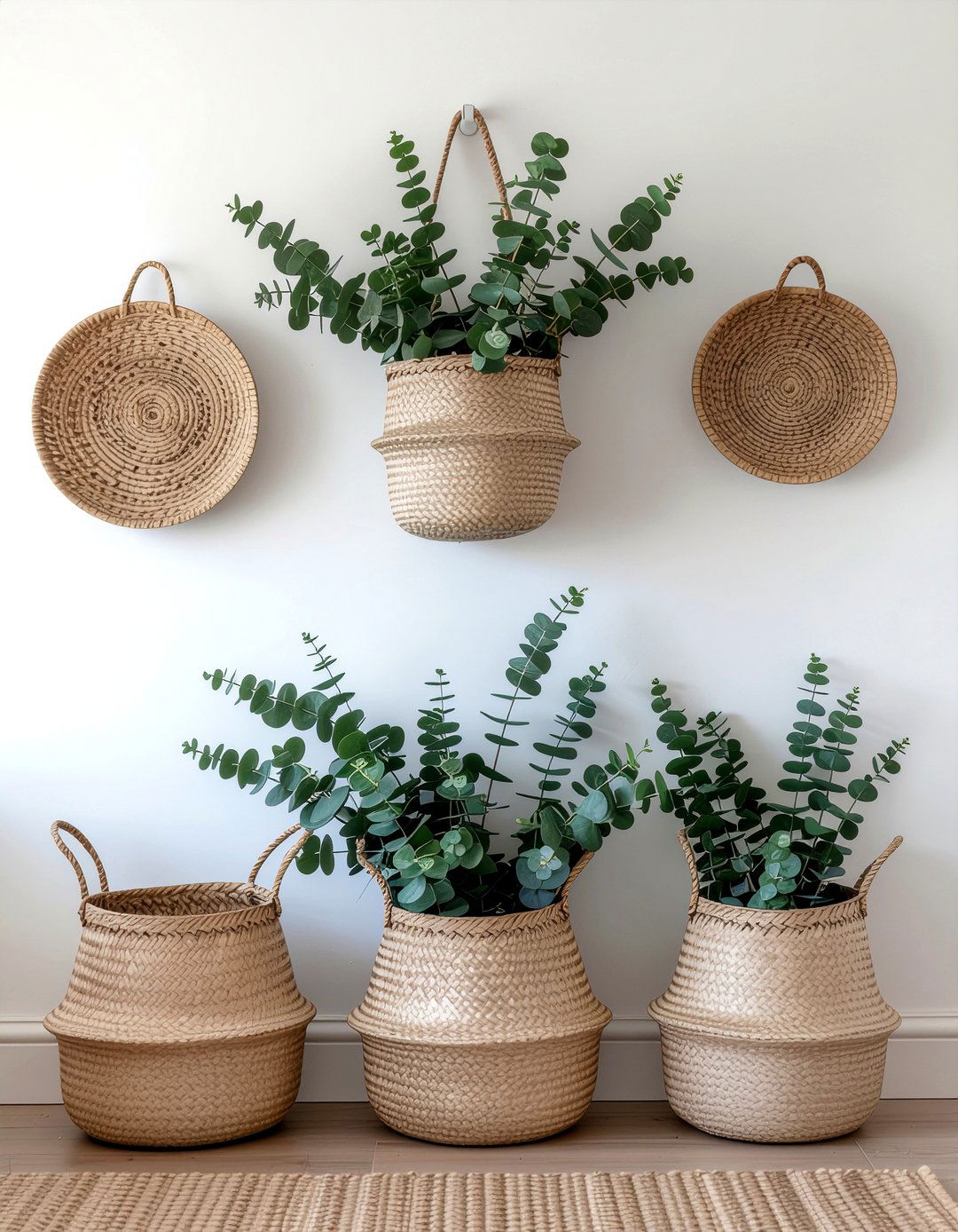 Eucalyptus basket wall decor - 30 eucalyptus decor ideas