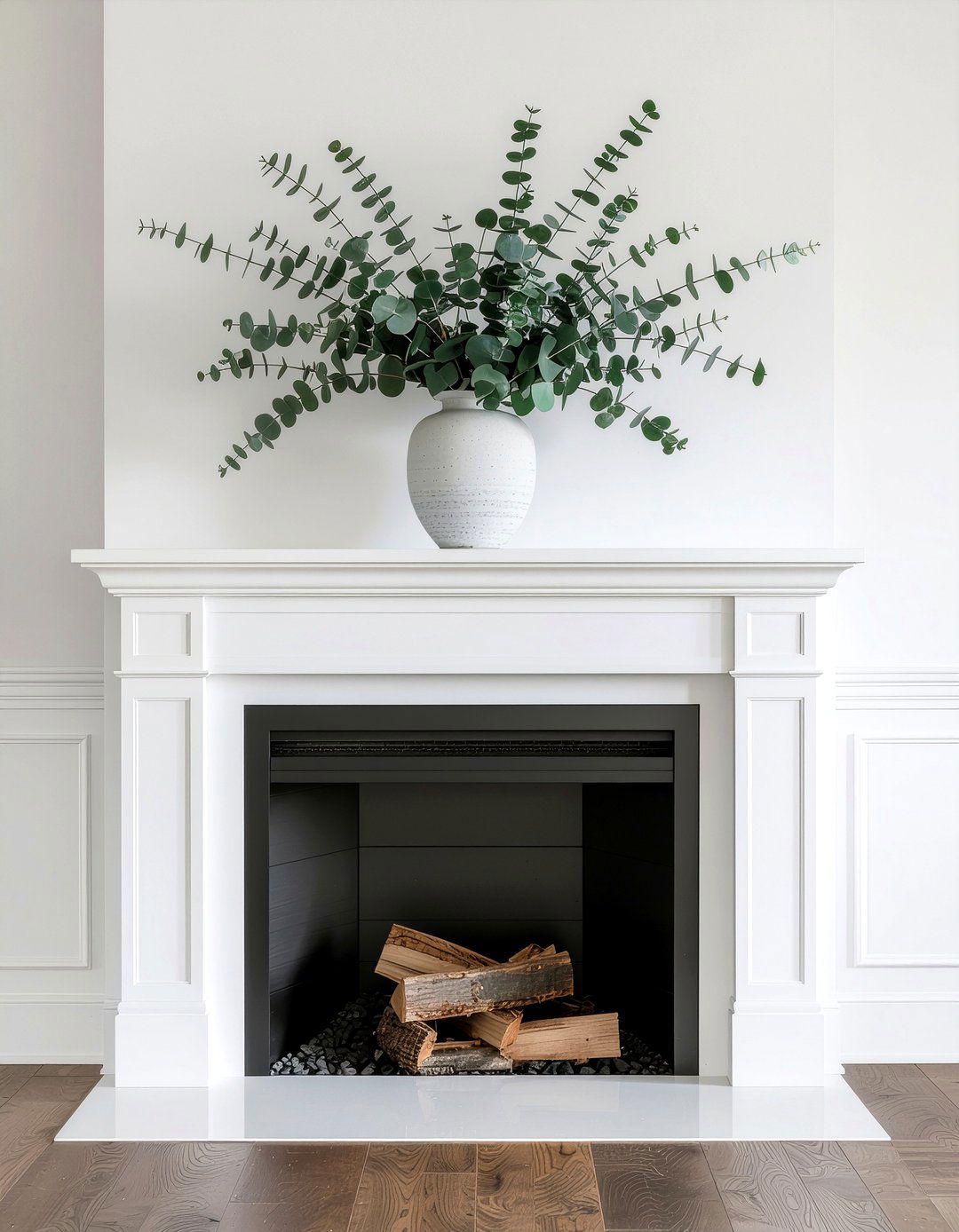 Eucalyptus fireplace hearth greenery - 30 eucalyptus decor ideas
