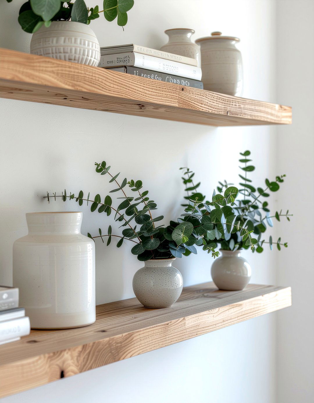 Eucalyptus floating shelf accent - 30 eucalyptus decor ideas