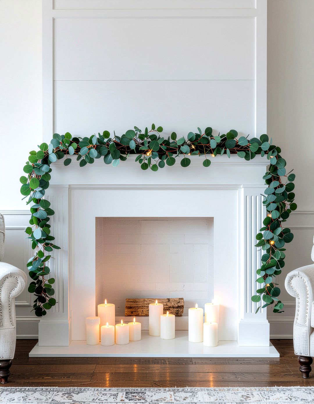 Eucalyptus garland - 30 living room mantel styling ideas