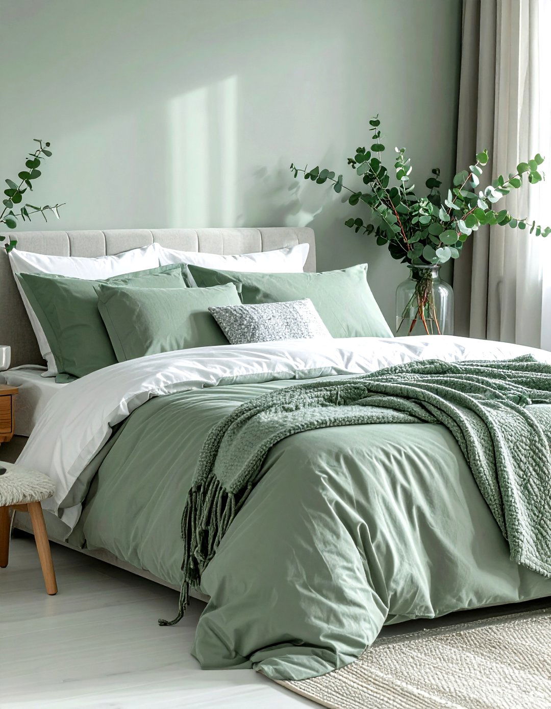 Eucalyptus green bedroom styling - 30 bohemian green bedroom ideas