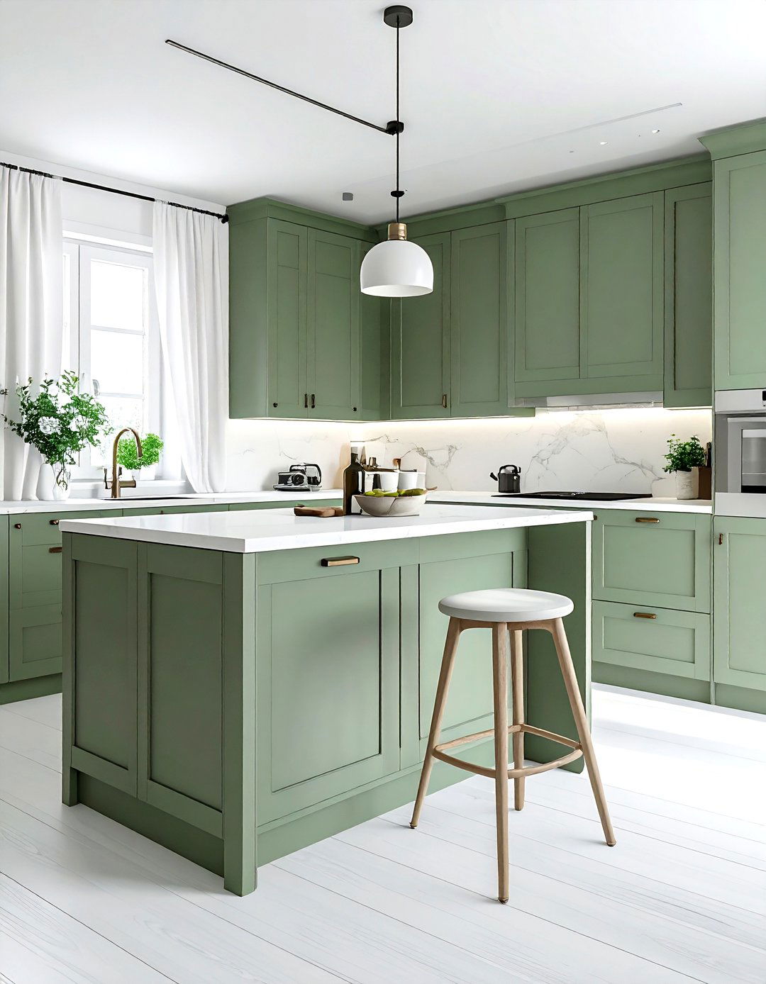 Eucalyptus green kitchen cabinets white wood floor - 30 green and white kitchen ideas